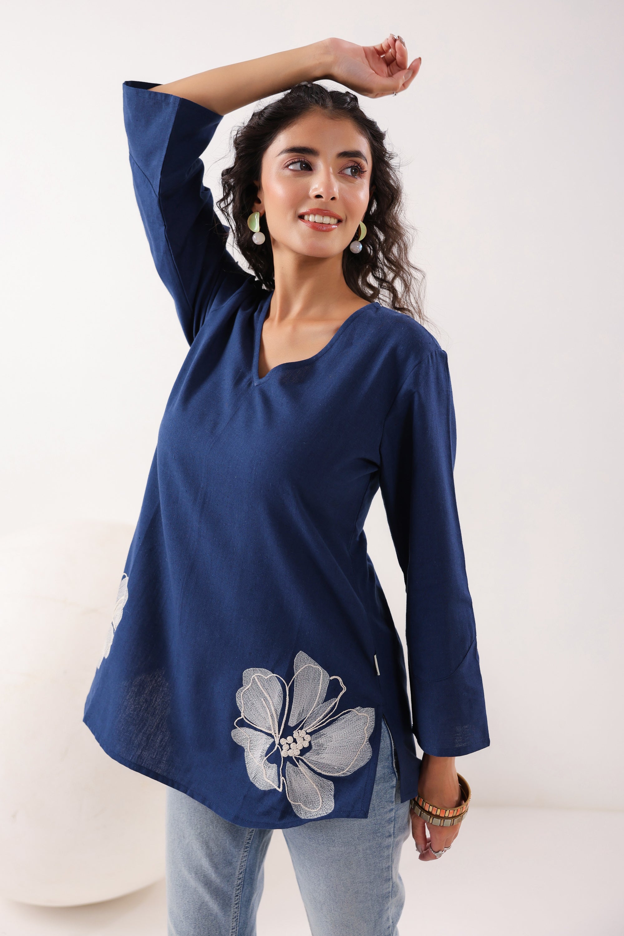 Swirl Essence Collared Blue Cotton Flex Top