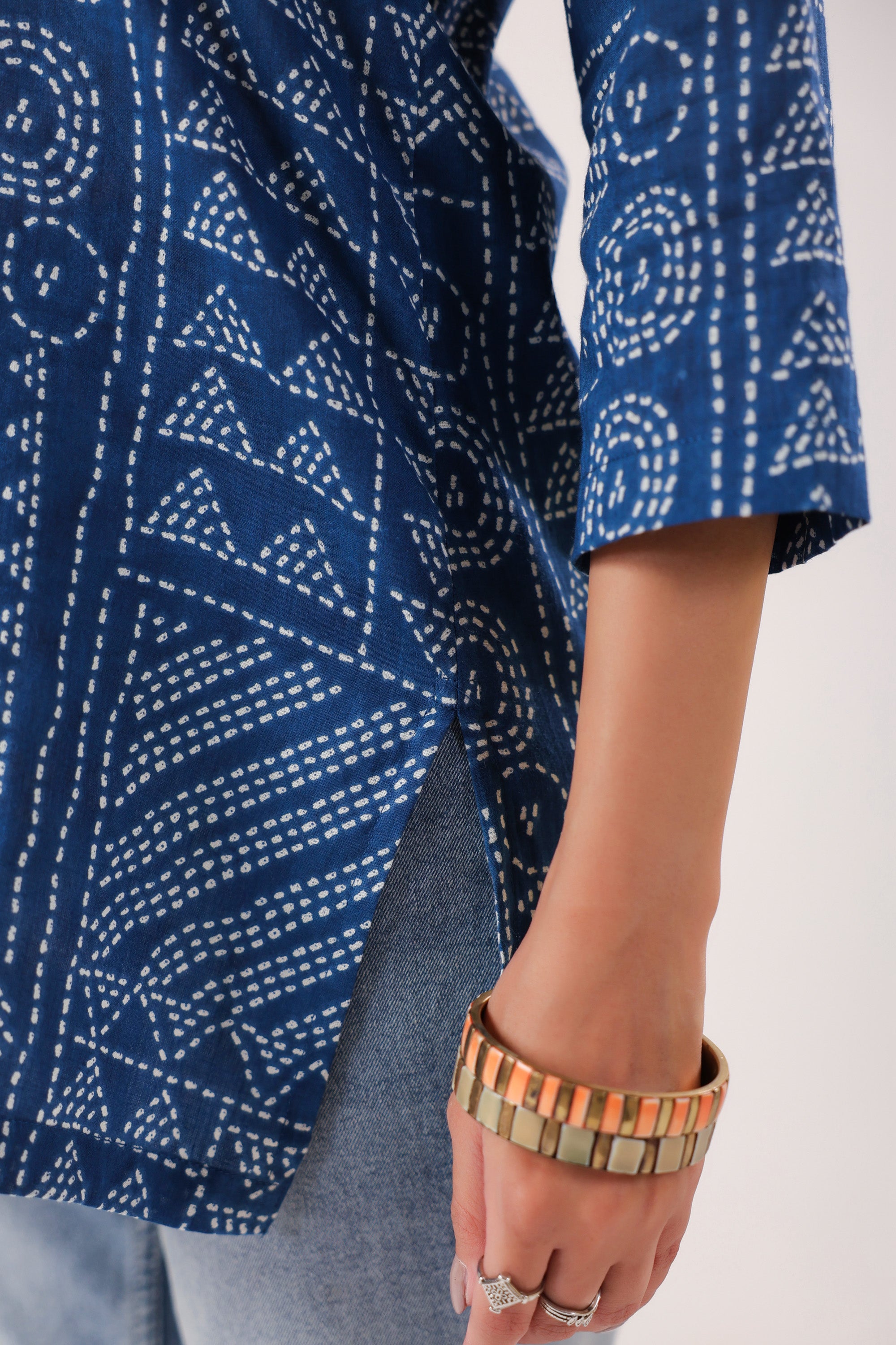 Tribal Echo Printed Blue Cotton Top