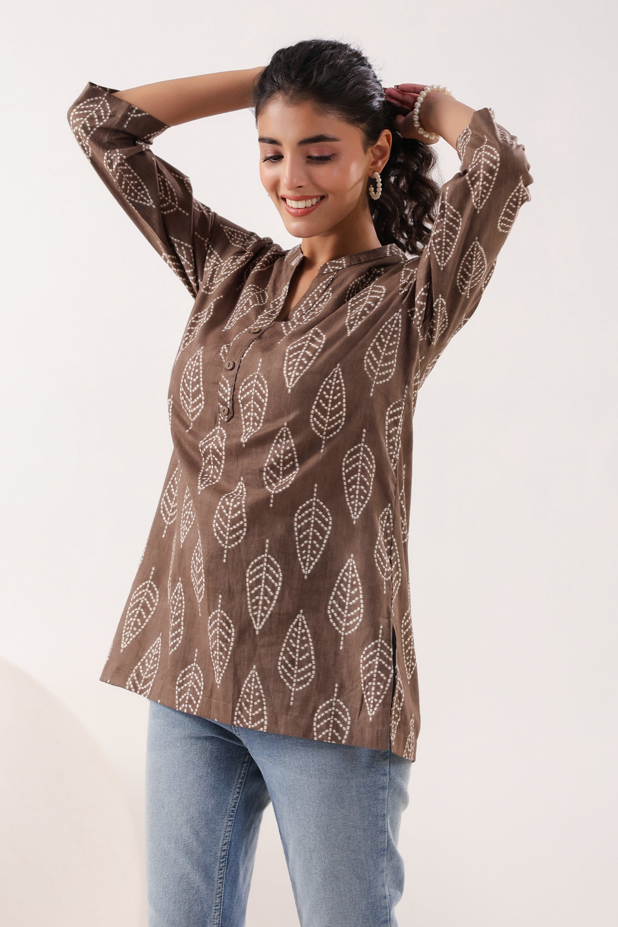 Brown Breeze Grey Cotton Casual Top