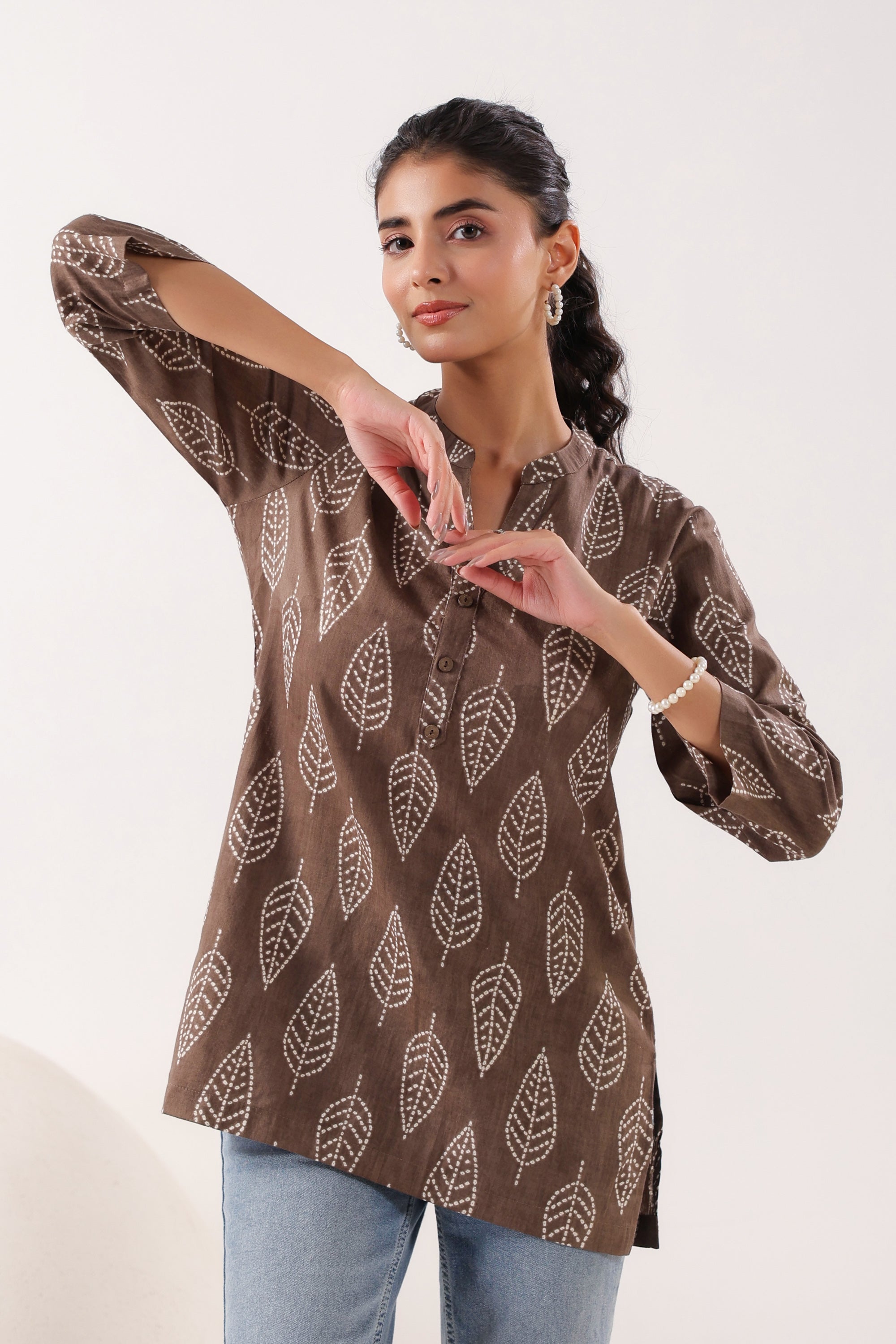 Brown Breeze Grey Cotton Casual Top