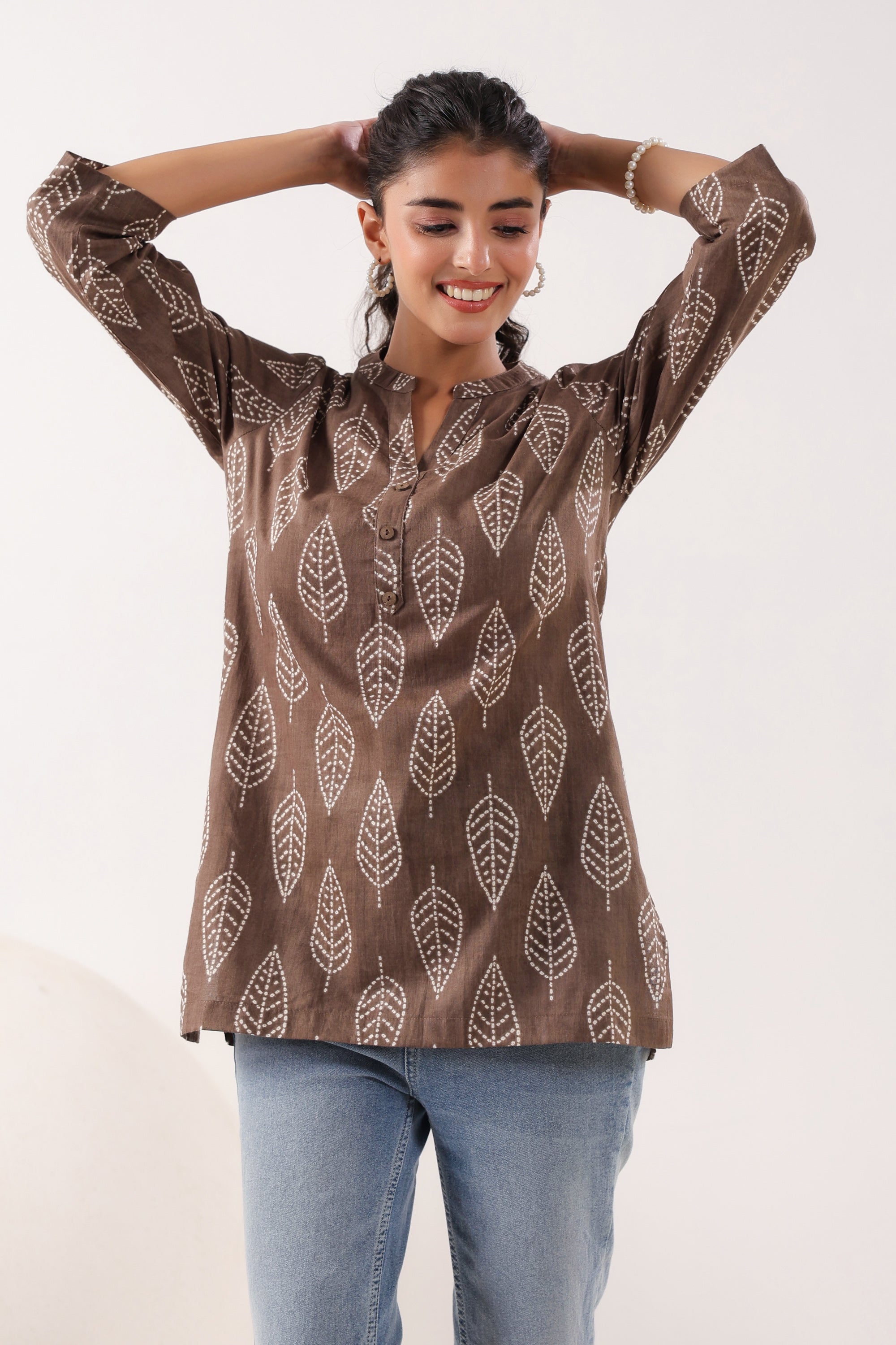 Brown Breeze Grey Cotton Casual Top