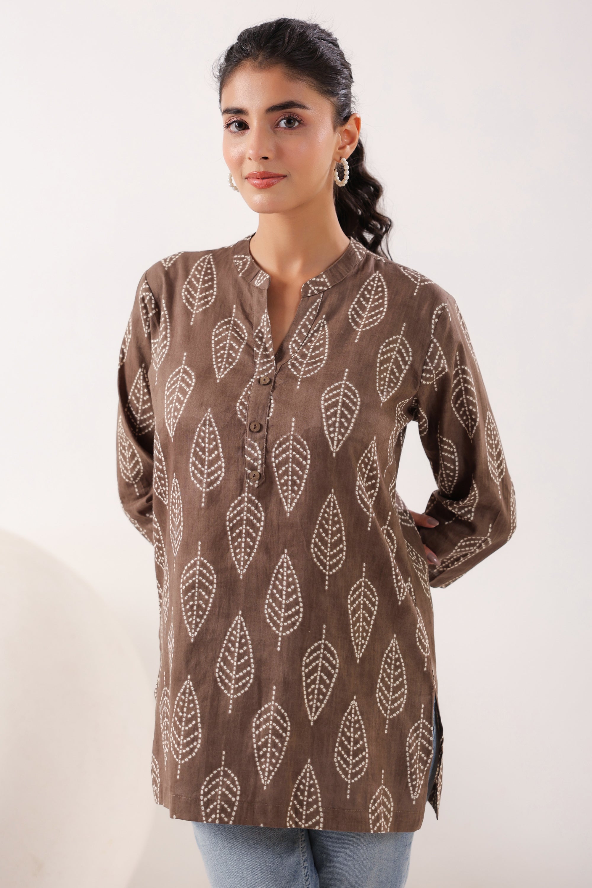 Brown Breeze Grey Cotton Casual Top