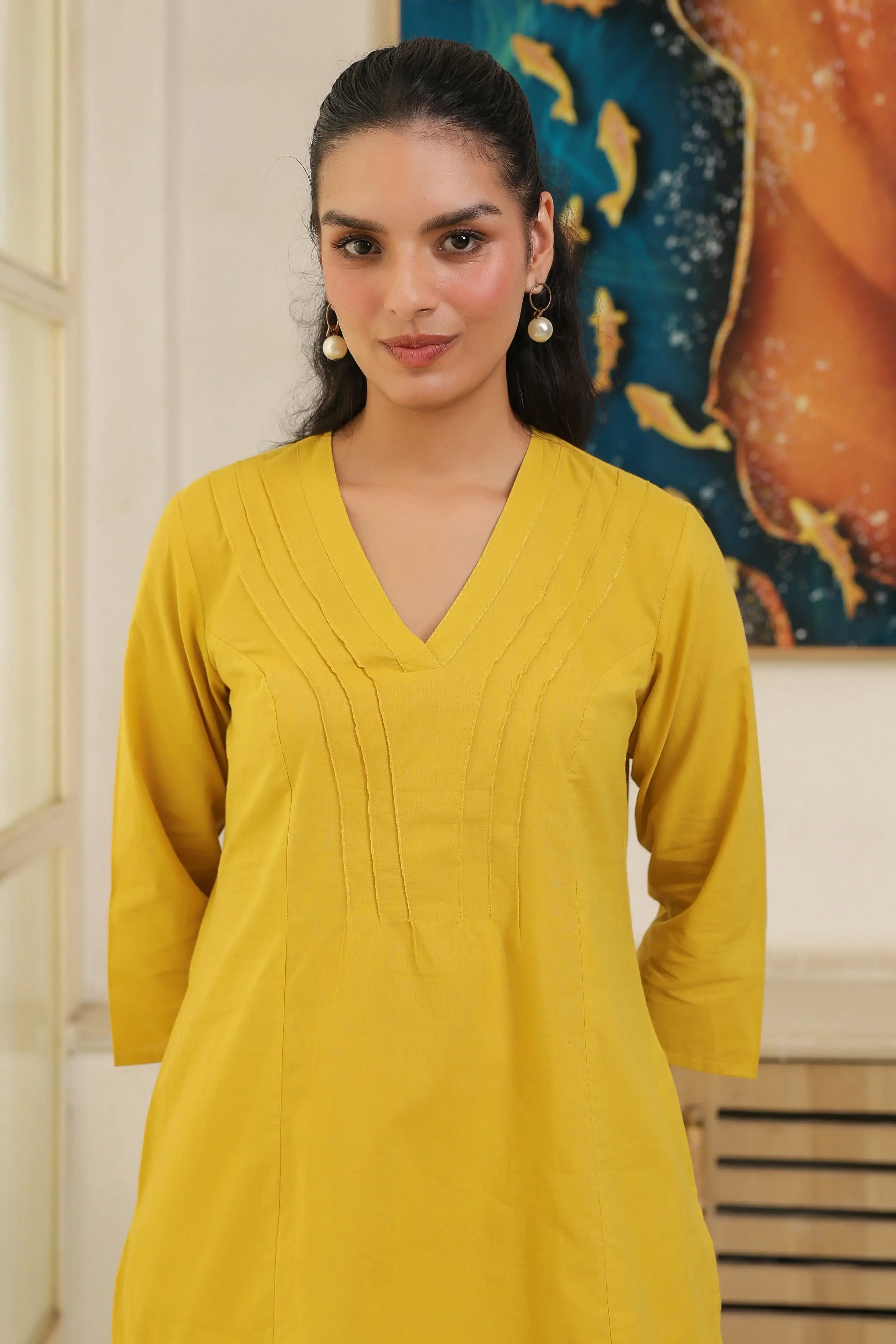 Solid Yellow Cotton Co-ord Set