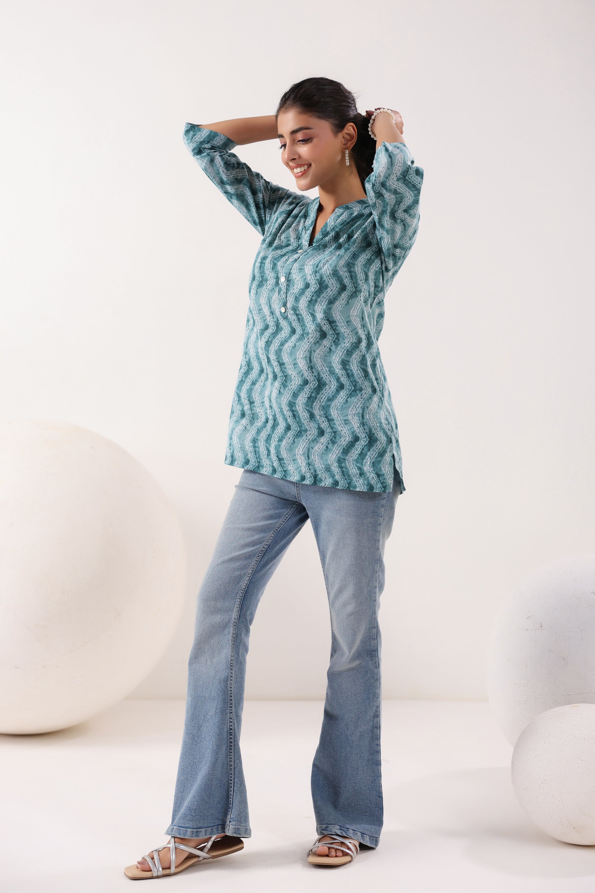 Ripple Charm Everyday Blue Cotton Top