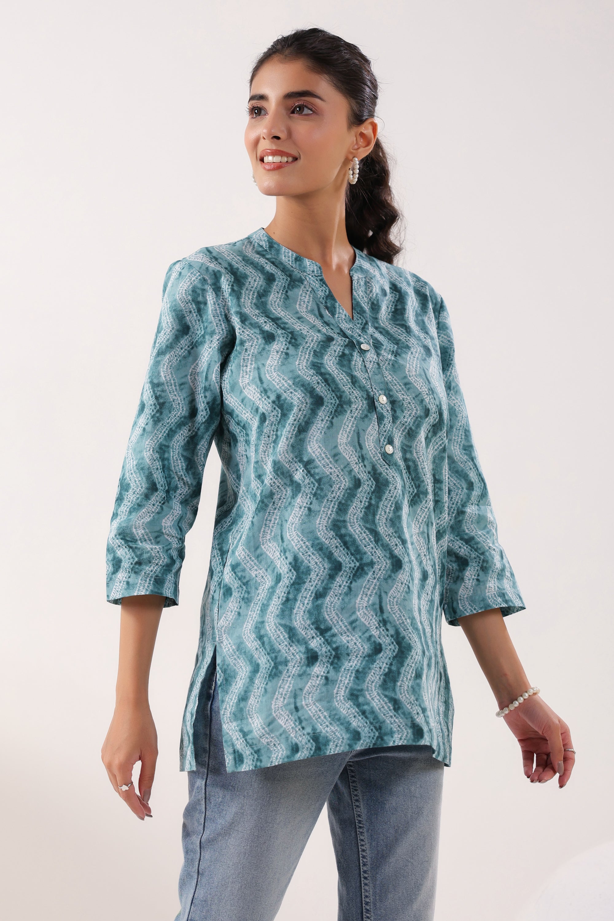 Ripple Charm Everyday Blue Cotton Top