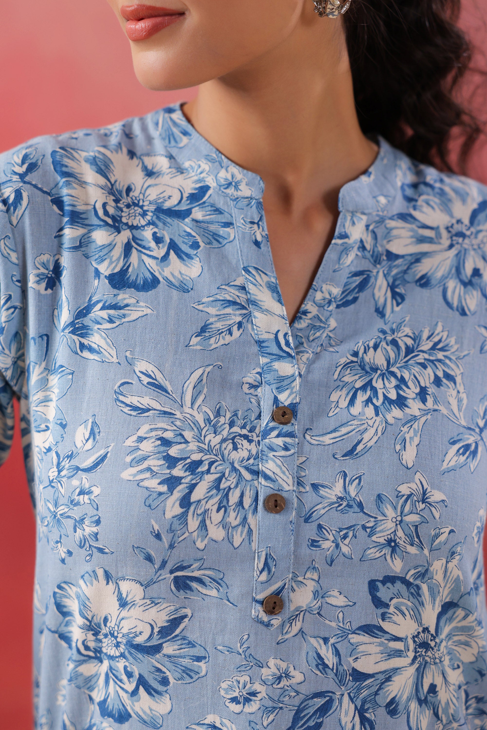 Teal Tide Everyday Blue Printed Cotton Flex Top