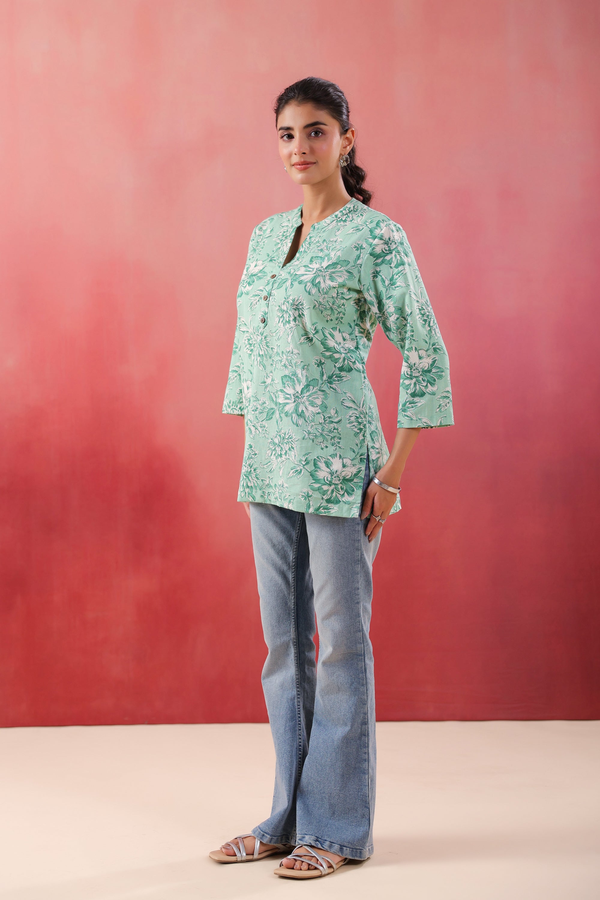 Tribal Whisper Green Cotton Flex Top