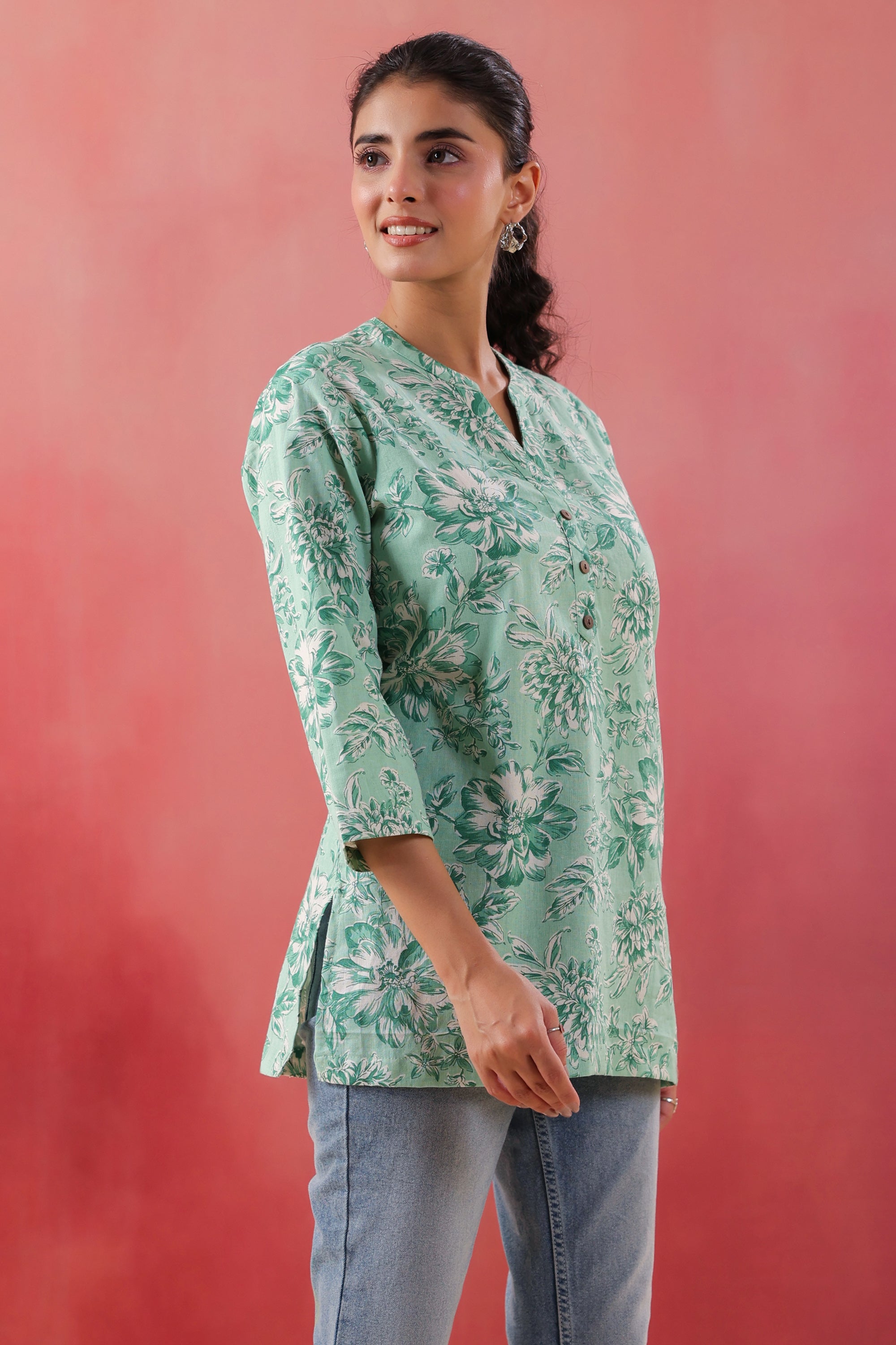 Tribal Whisper Green Cotton Flex Top