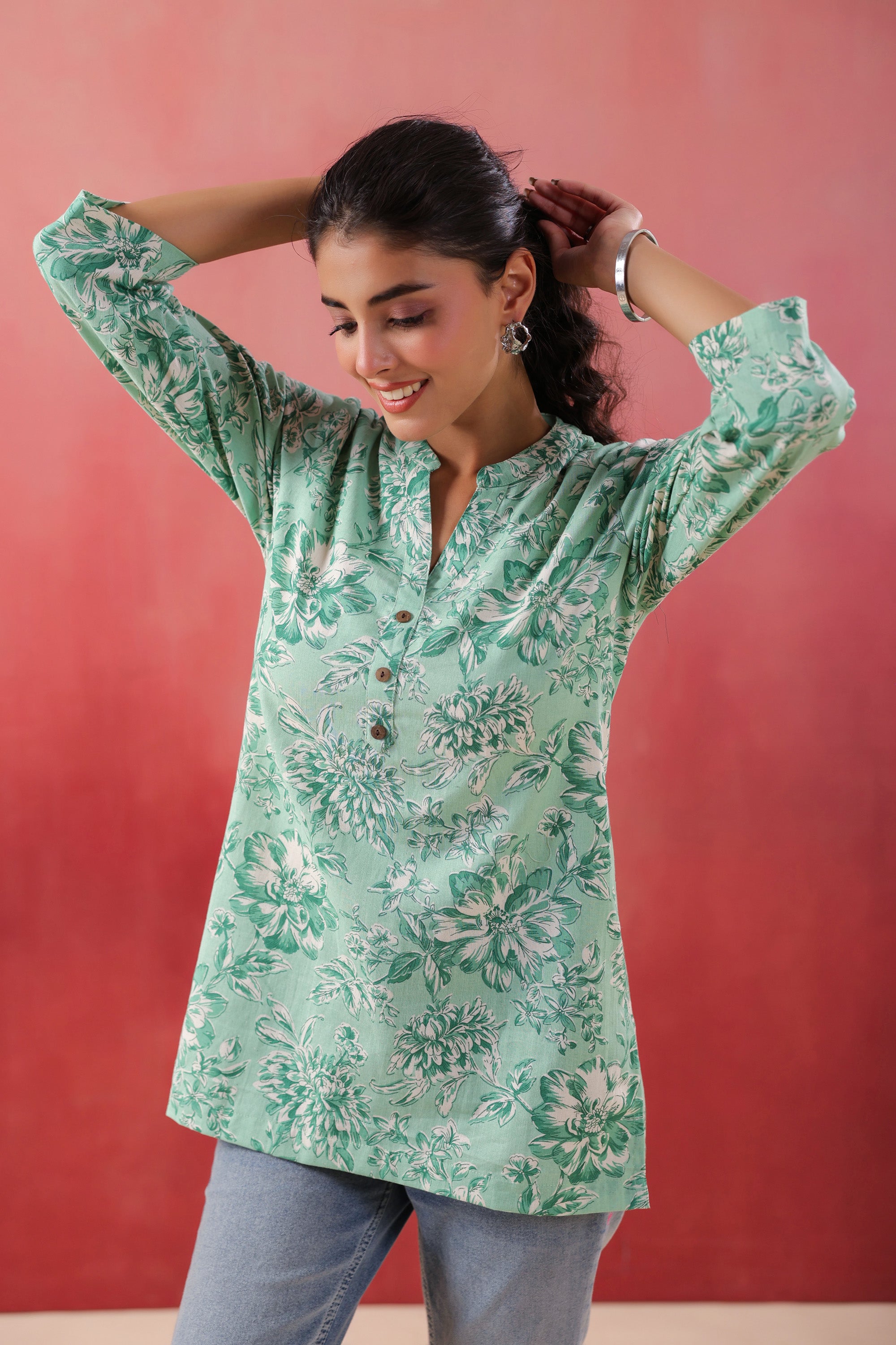 Tribal Whisper Green Cotton Flex Top