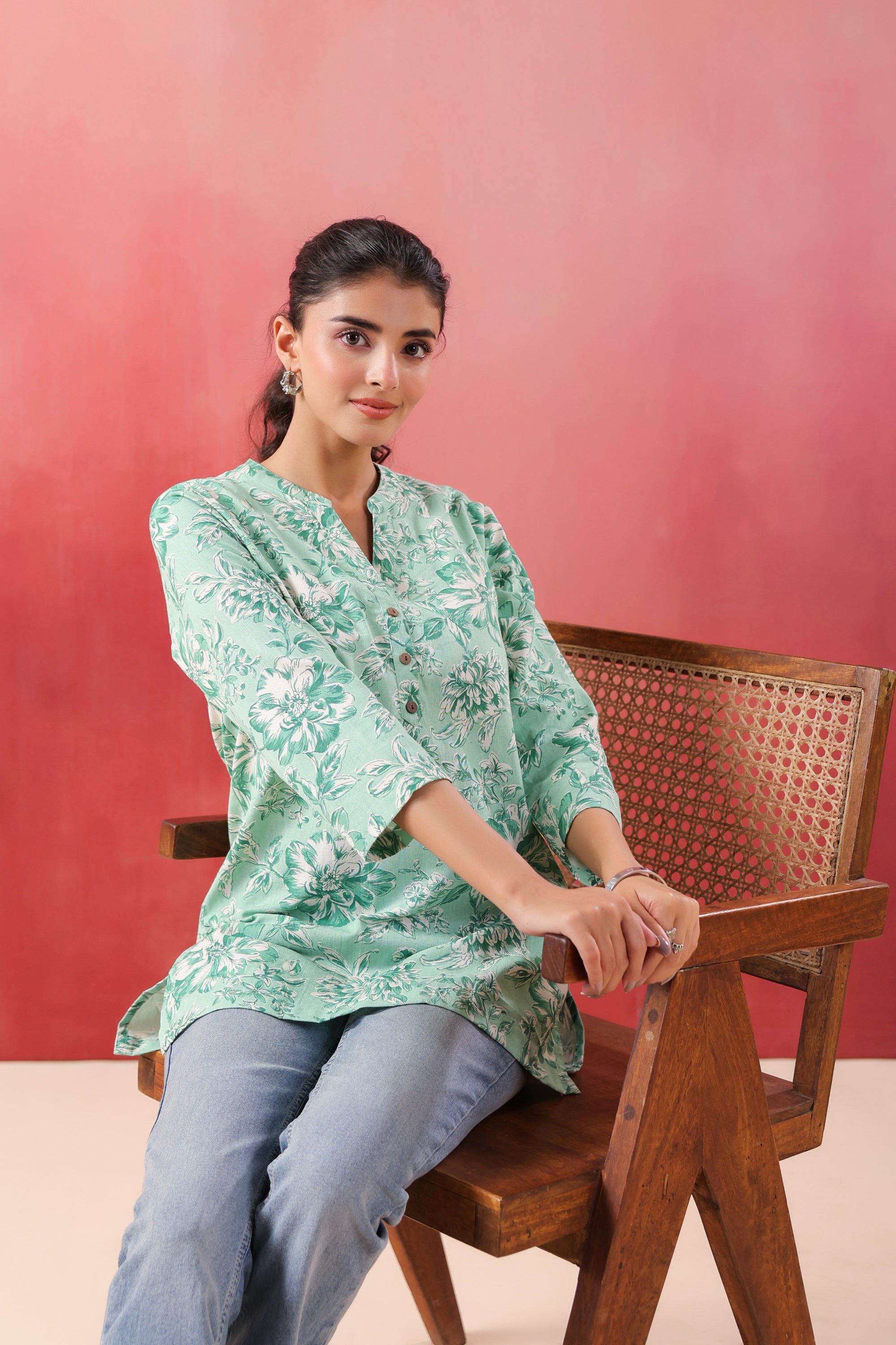 Tribal Whisper Green Cotton Flex Top