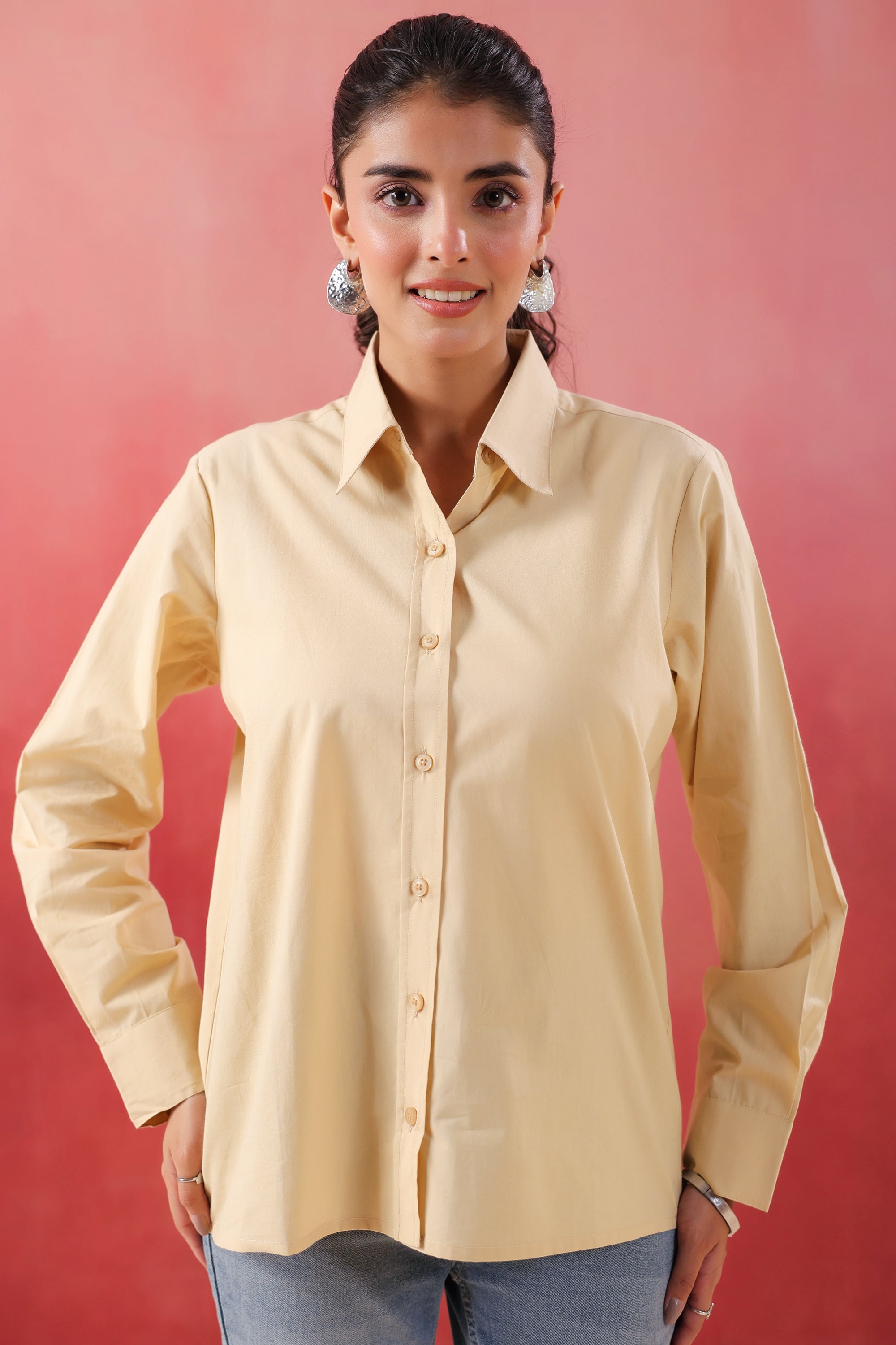 Sunny Whisper Collared Beige Poplin Shirt