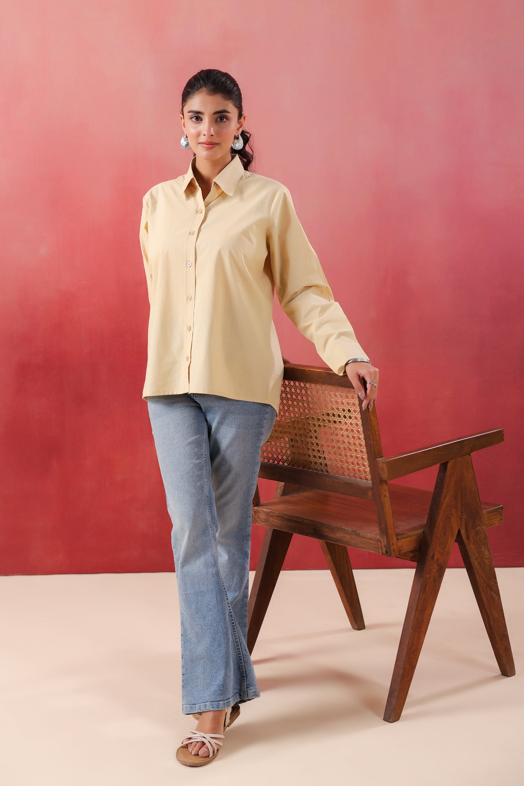 Sunny Whisper Collared Beige Poplin Shirt
