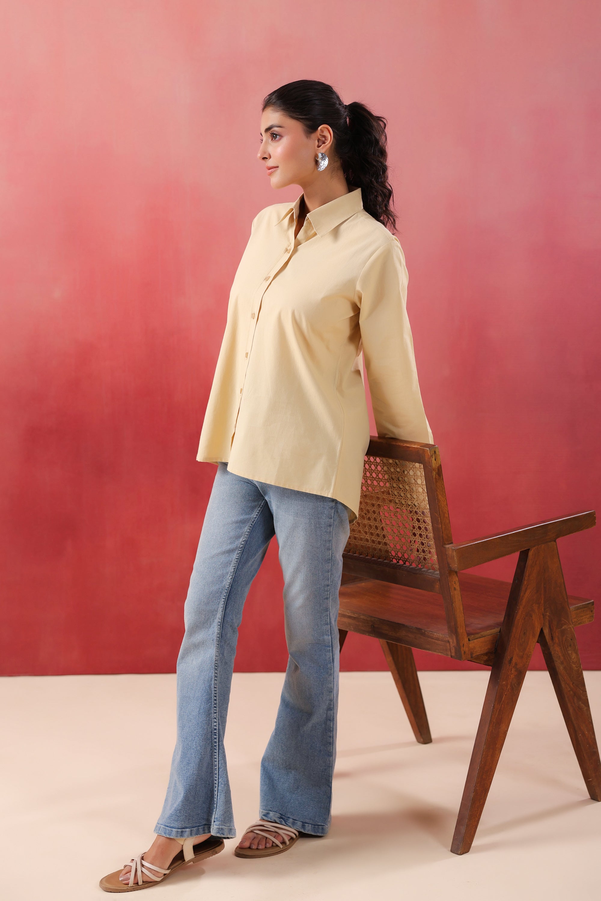 Sunny Whisper Collared Beige Poplin Shirt
