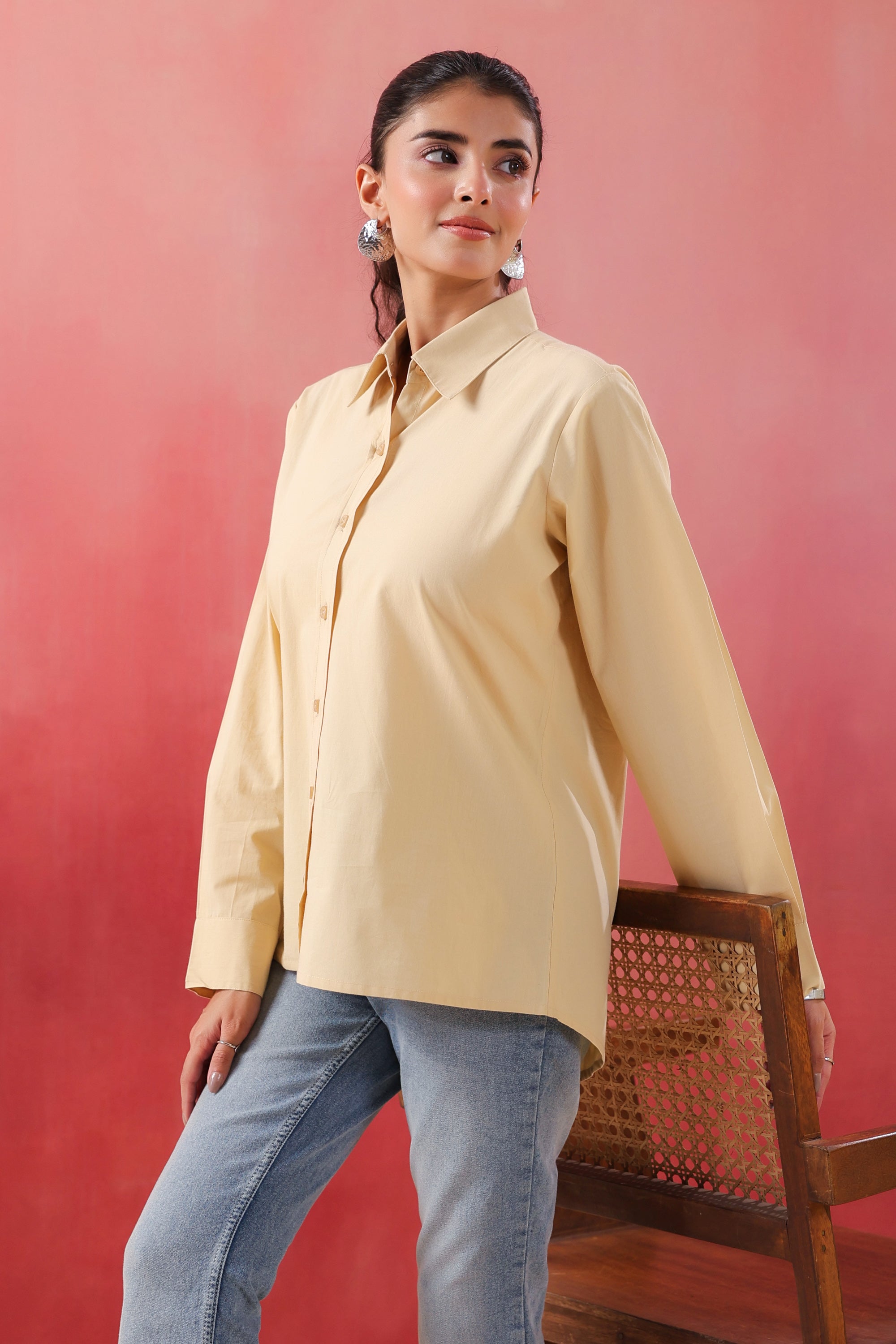 Sunny Whisper Collared Beige Poplin Shirt