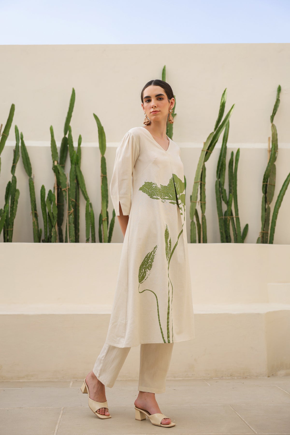 Floral Moss Olive & Off-White Printed Cotton Flex Co-ord Set