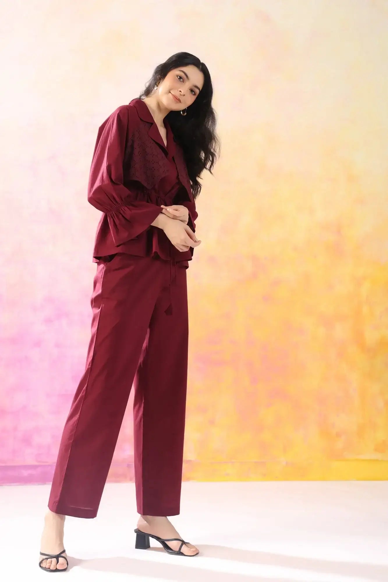 Sleek Essence Maroon Cotton Co-ord Set