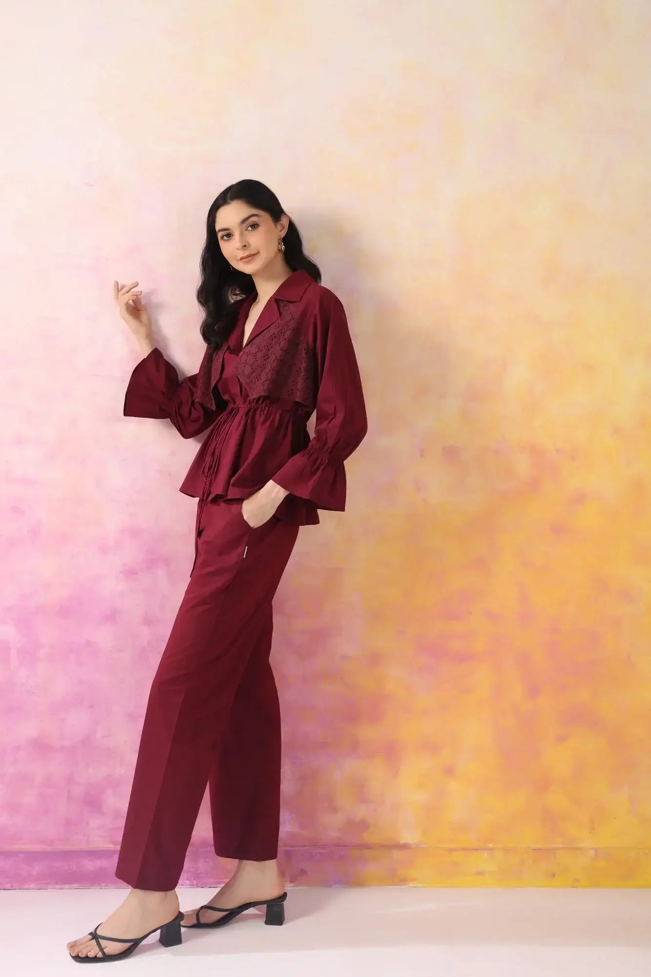 Sleek Essence Maroon Cotton Co-ord Set
