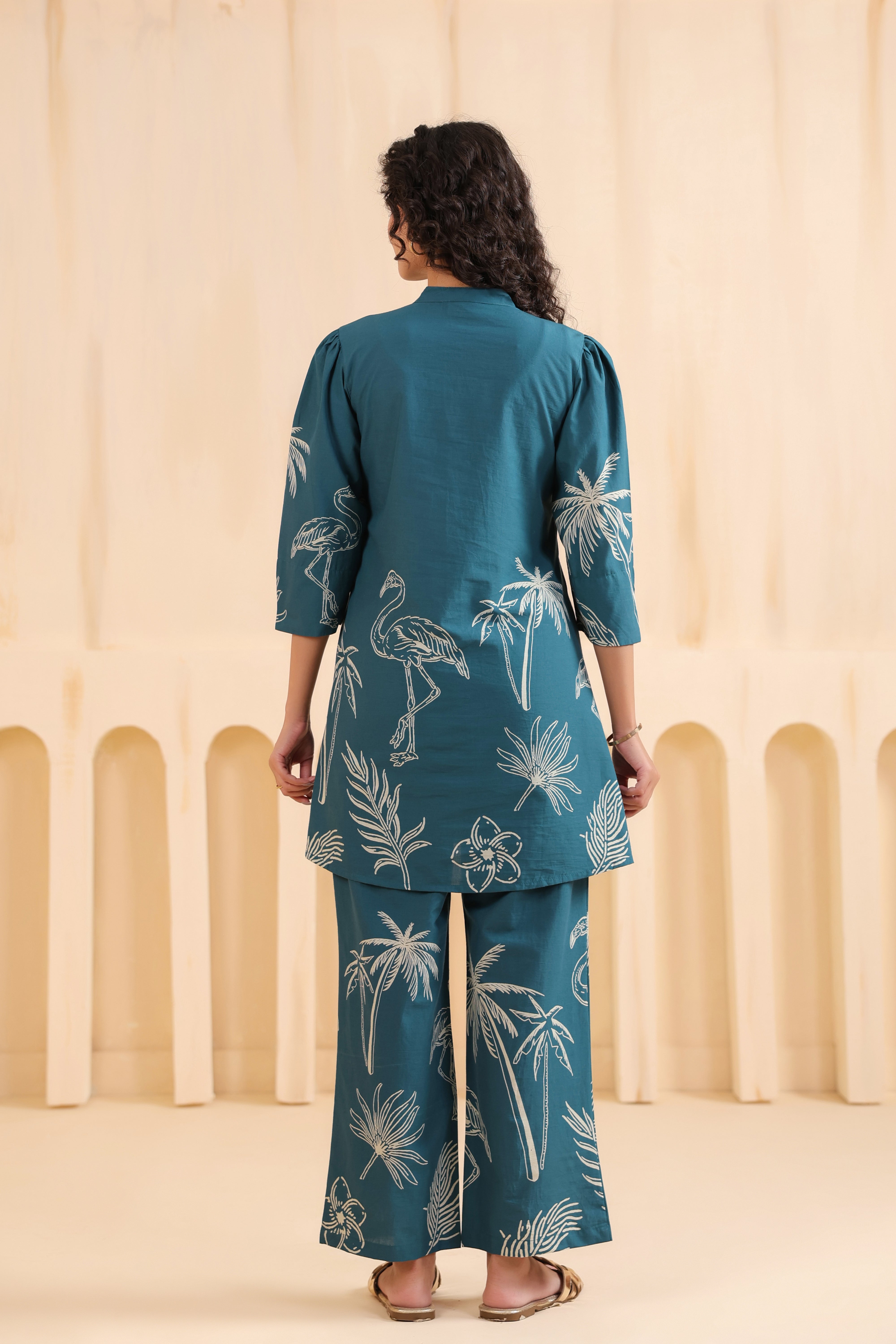 Teal Flamingo Cotton Co-ord Set