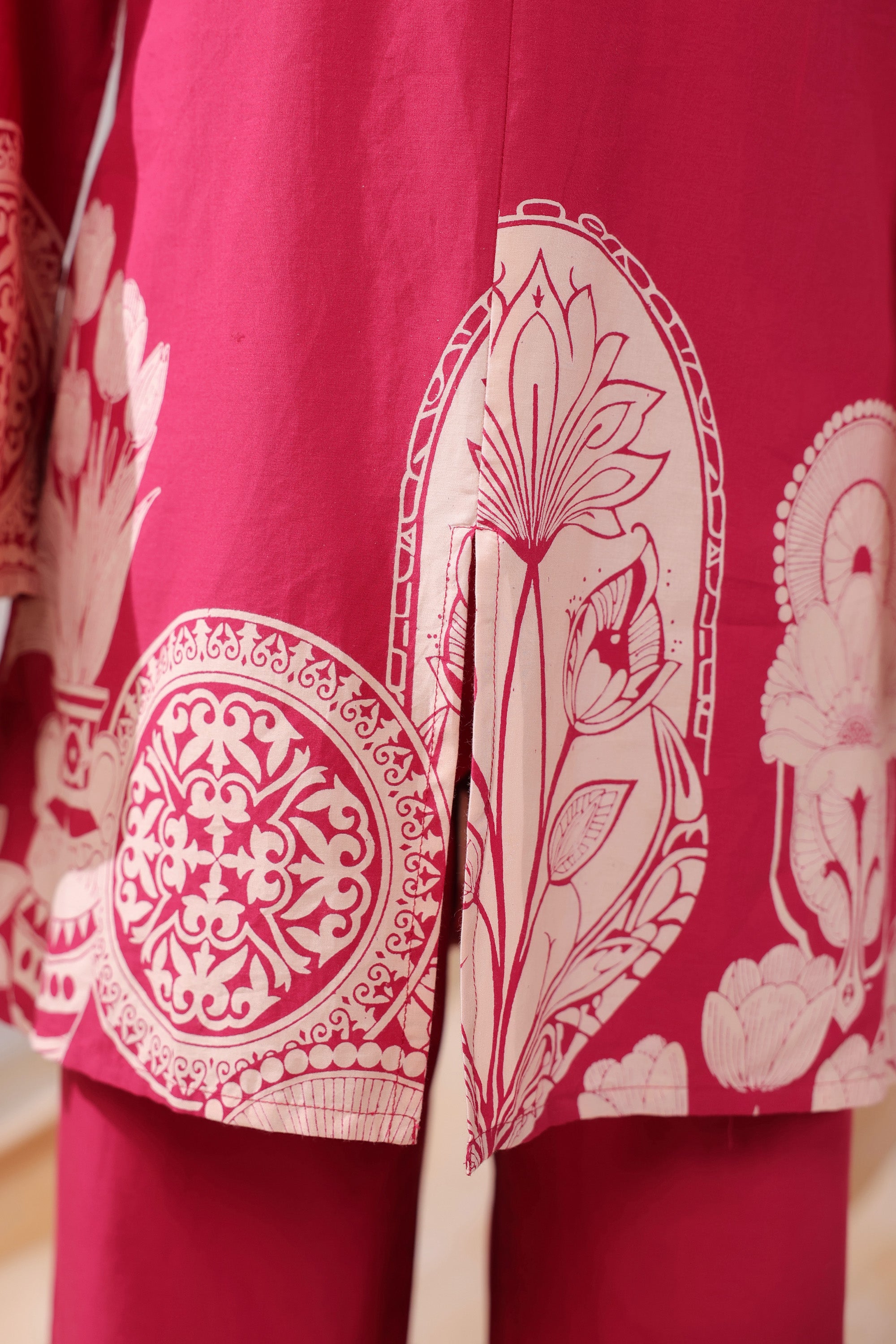 Pink Floral & Geometric Motifs Printed Cotton Co-ord Set