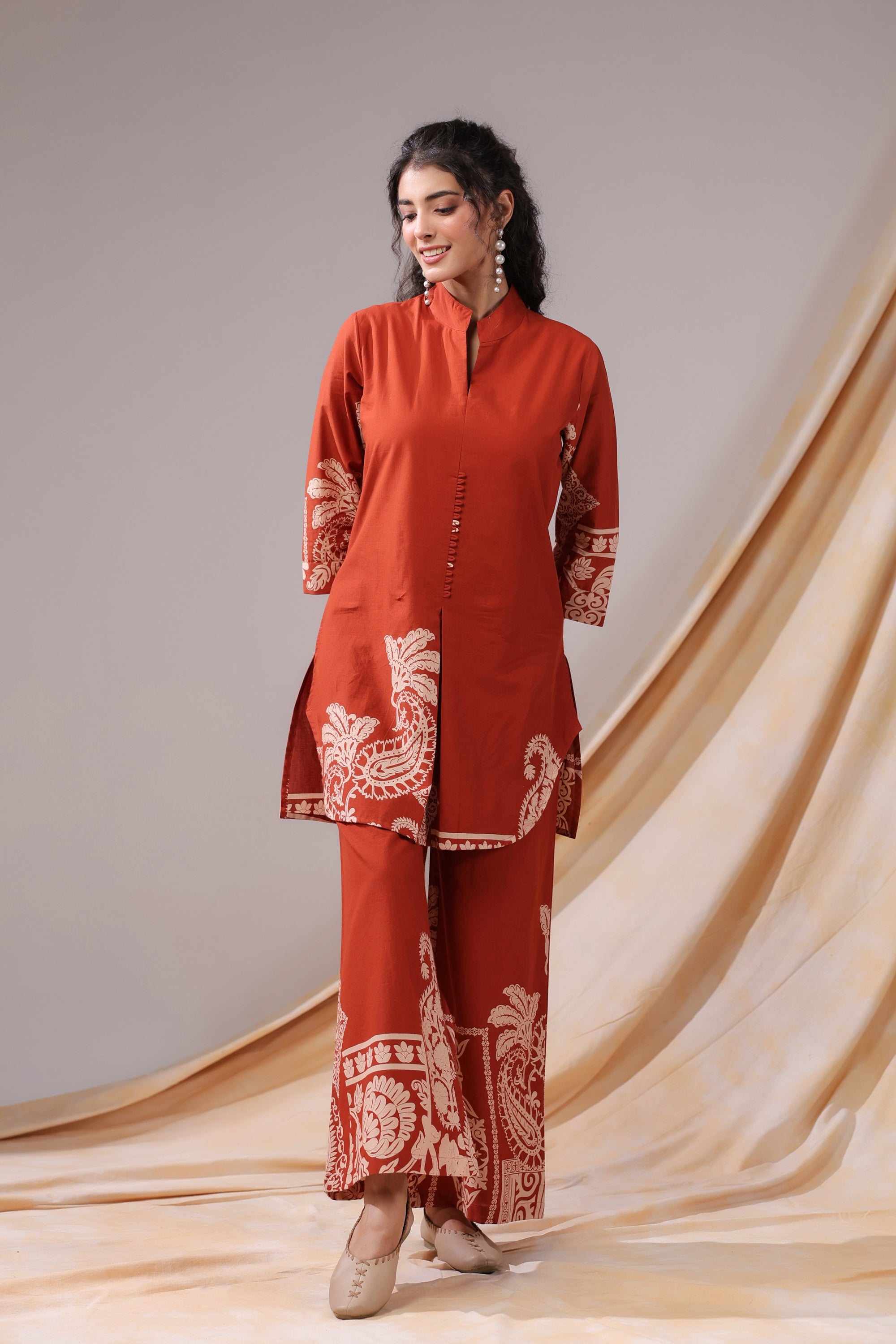 Rust Paisley Printed Cotton Co-ord Set