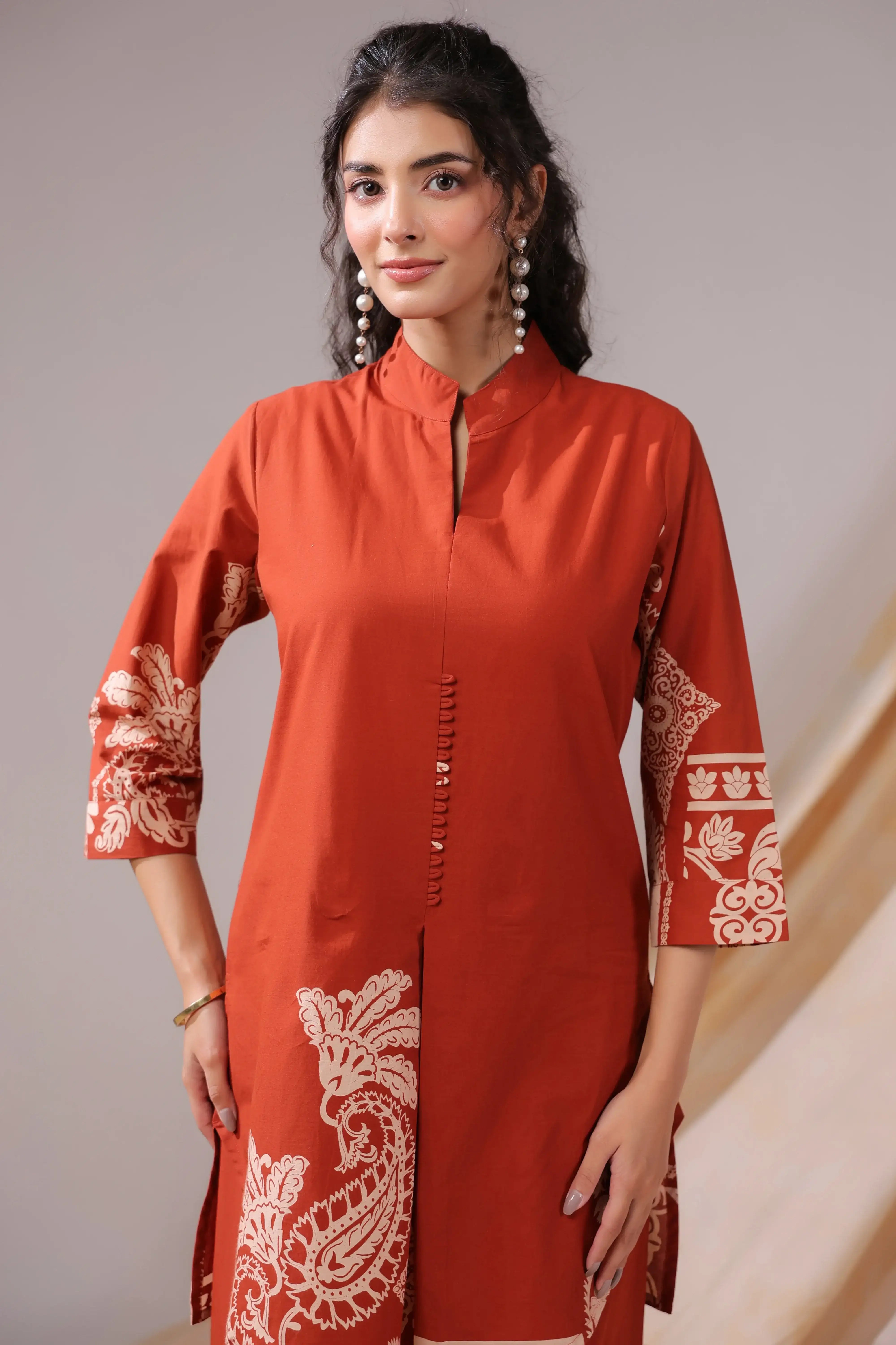 Rust Paisley Printed Cotton Co-ord Set