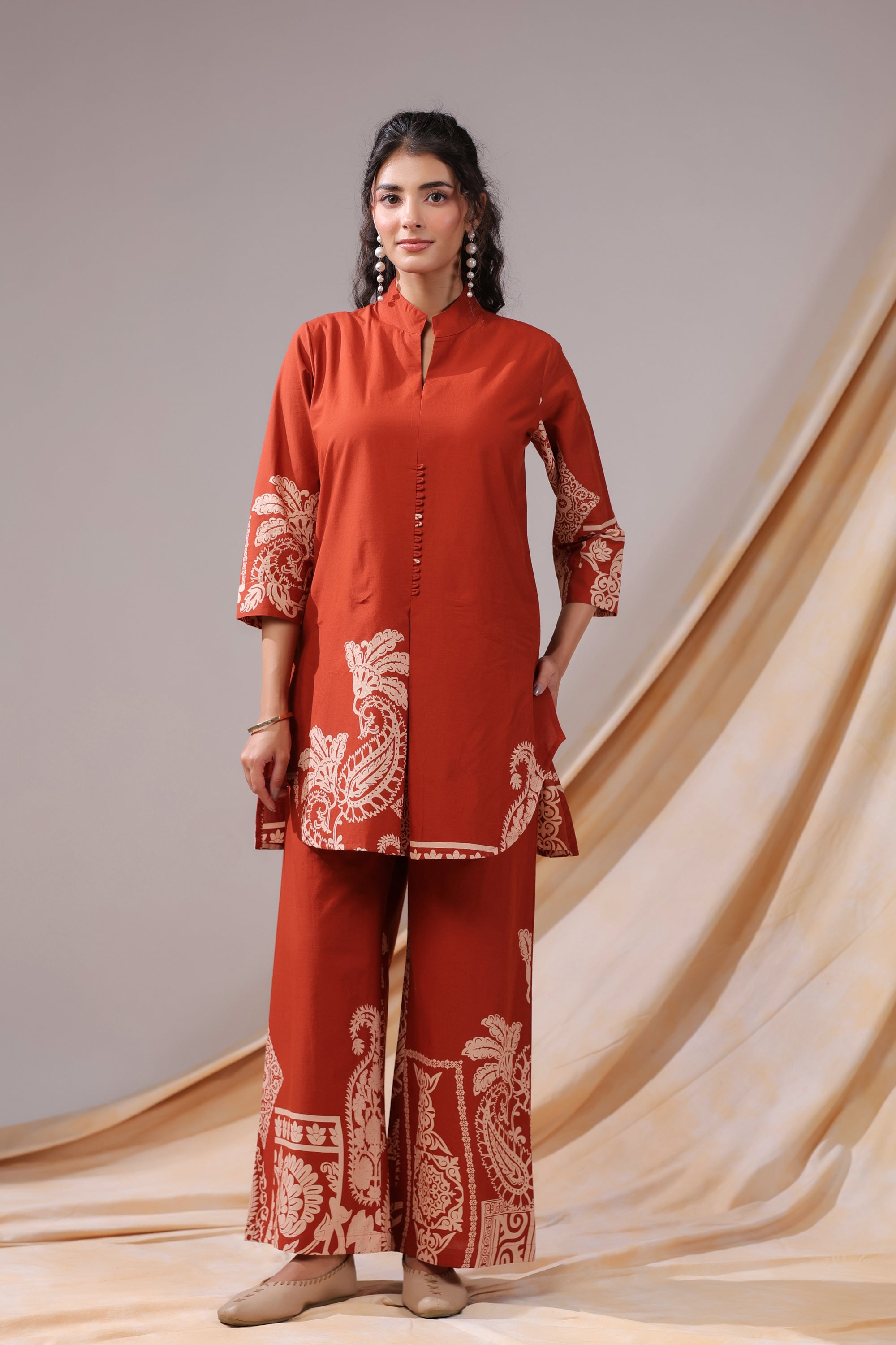 Rust Paisley Printed Cotton Co-ord Set