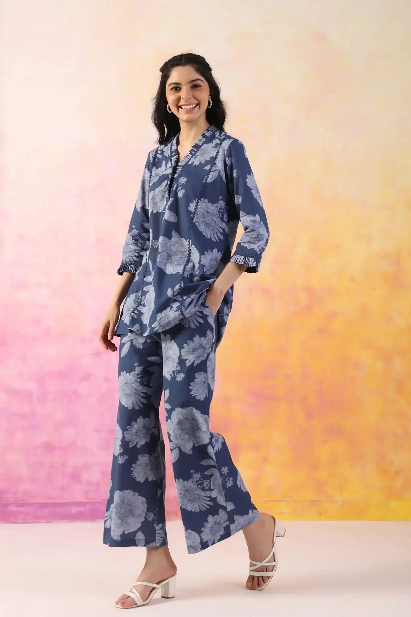 The Breezy Edit Blue Cotton Flex Co-ord Set