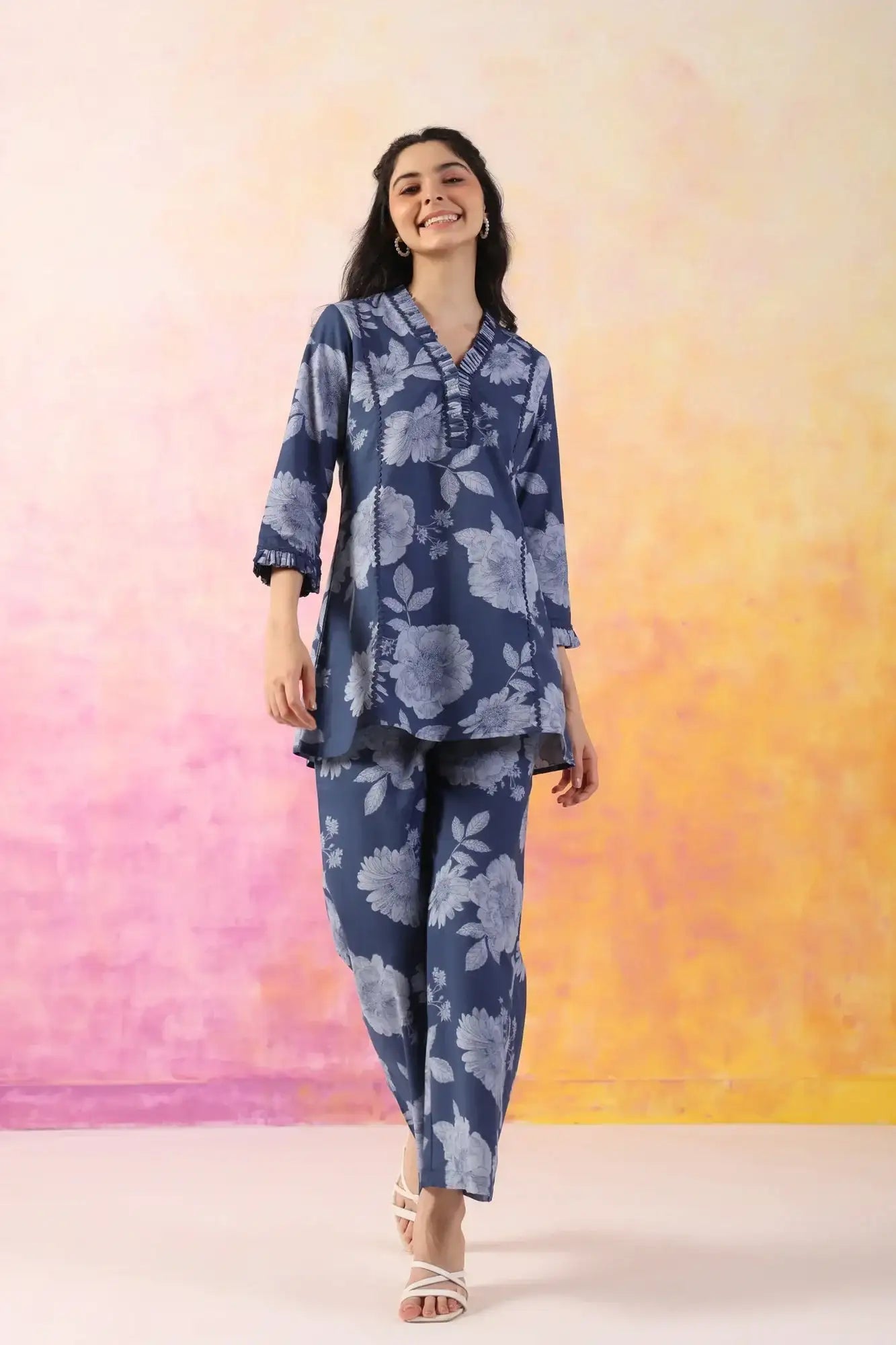 The Breezy Edit Blue Cotton Flex Co-ord Set