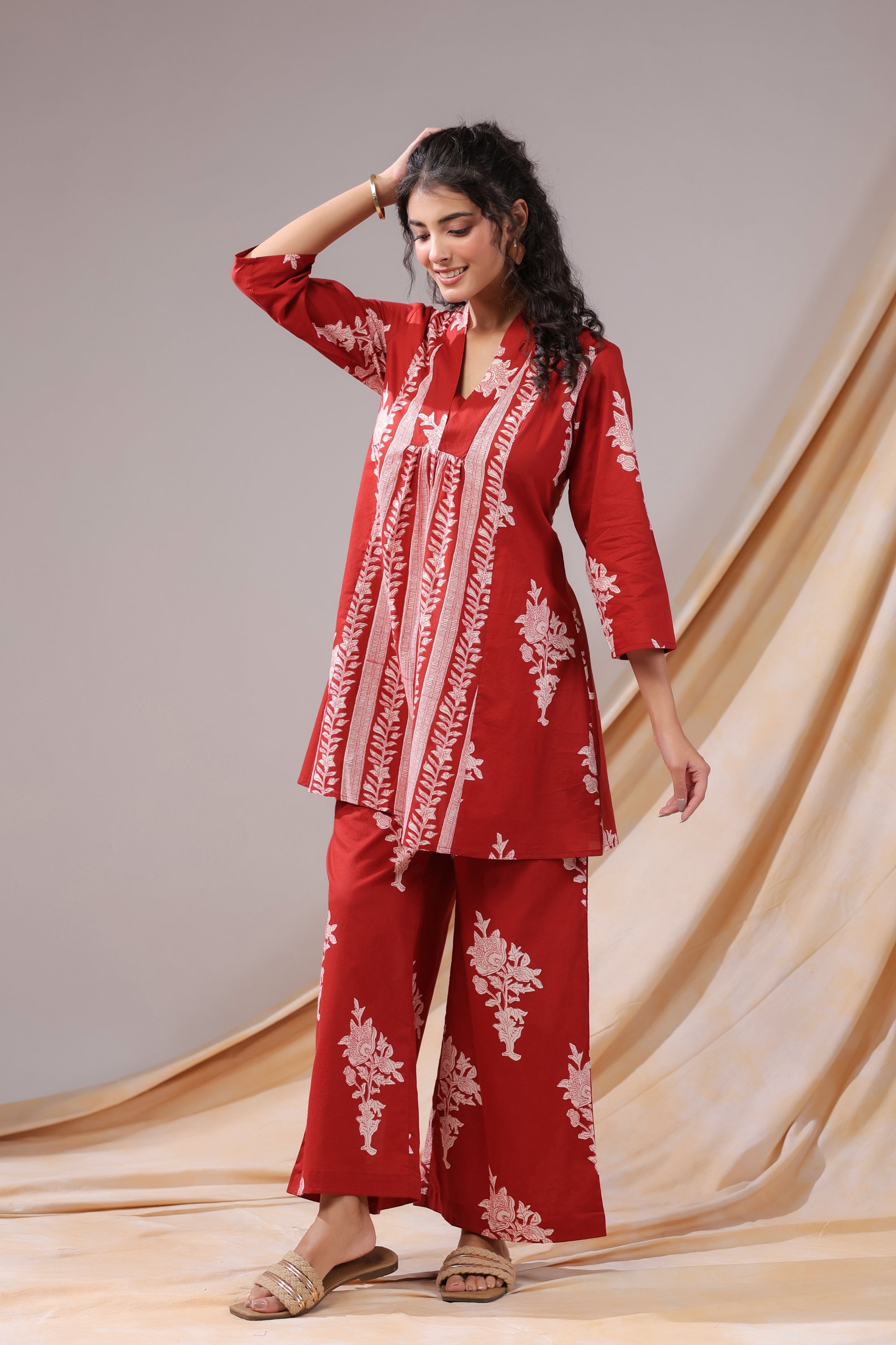 Crimson Vine Printed Cotton Co-ord Set