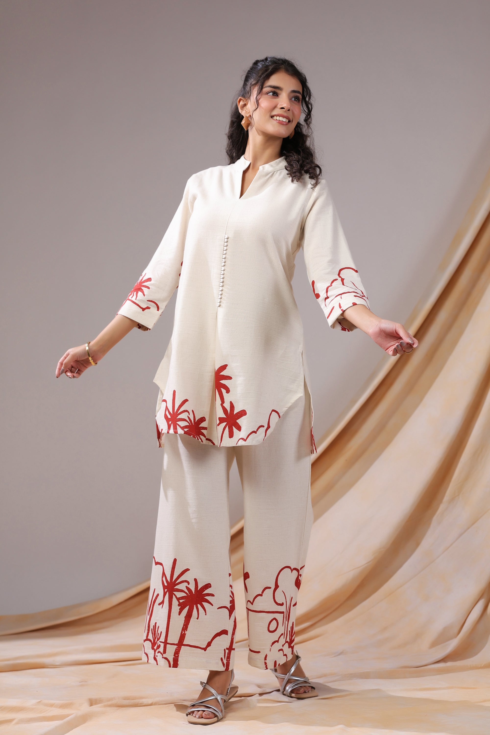 Palm Sketch Cotton Flex Co-ord Set