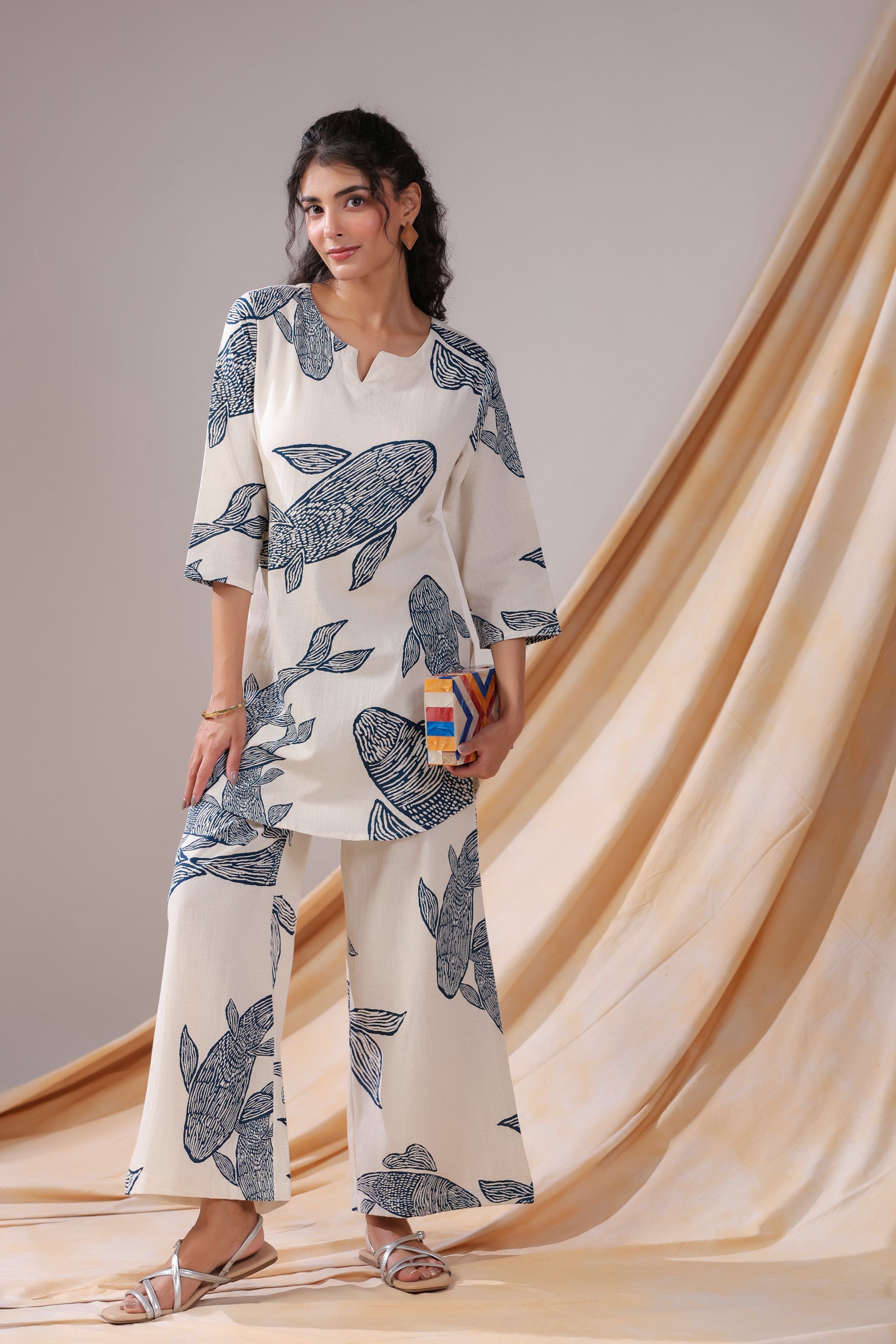 Ivory Koi Cotton Flex Co-ord Set