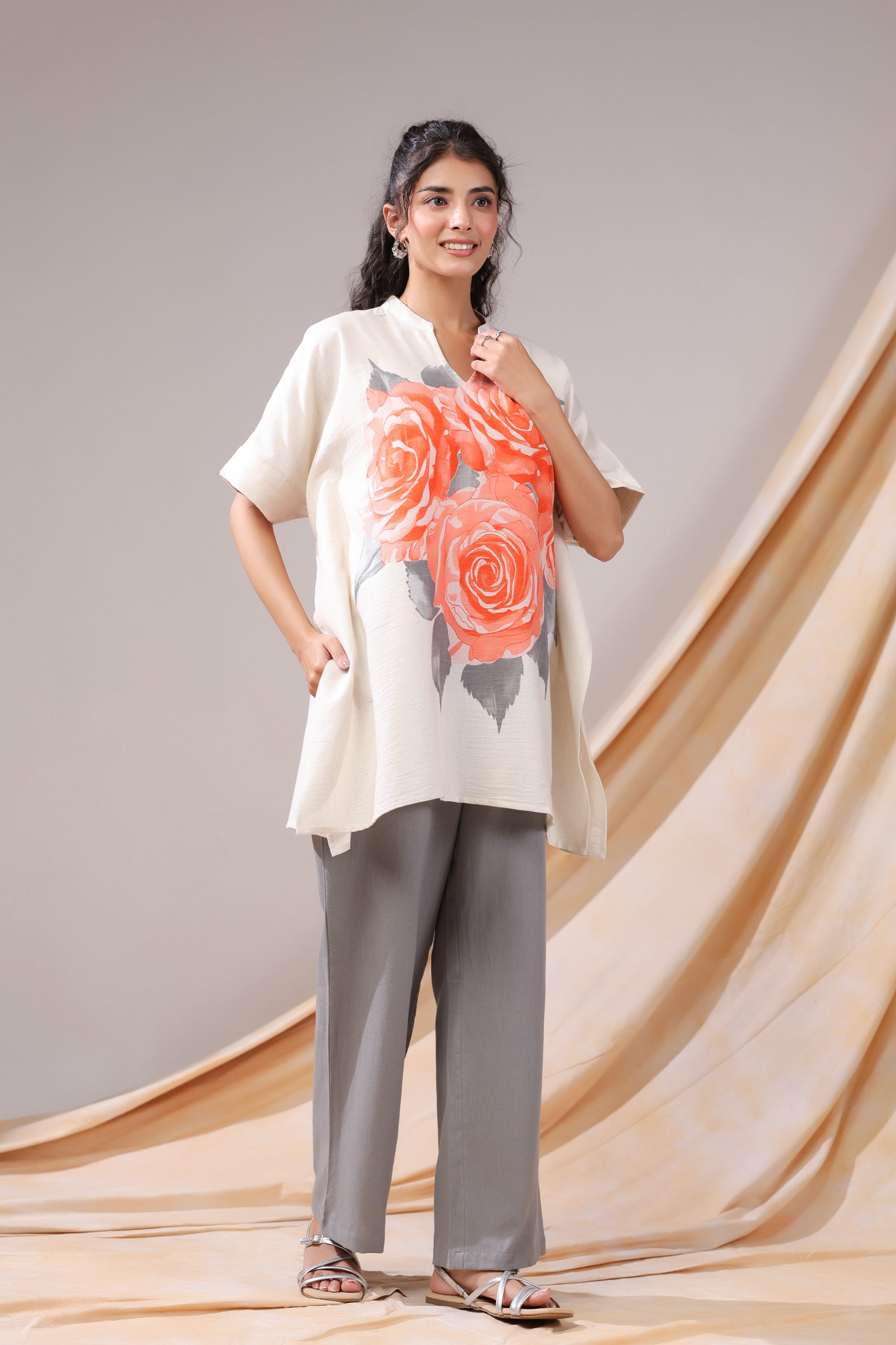 Coral Rose Printed Cotton Flex Co-ord Set