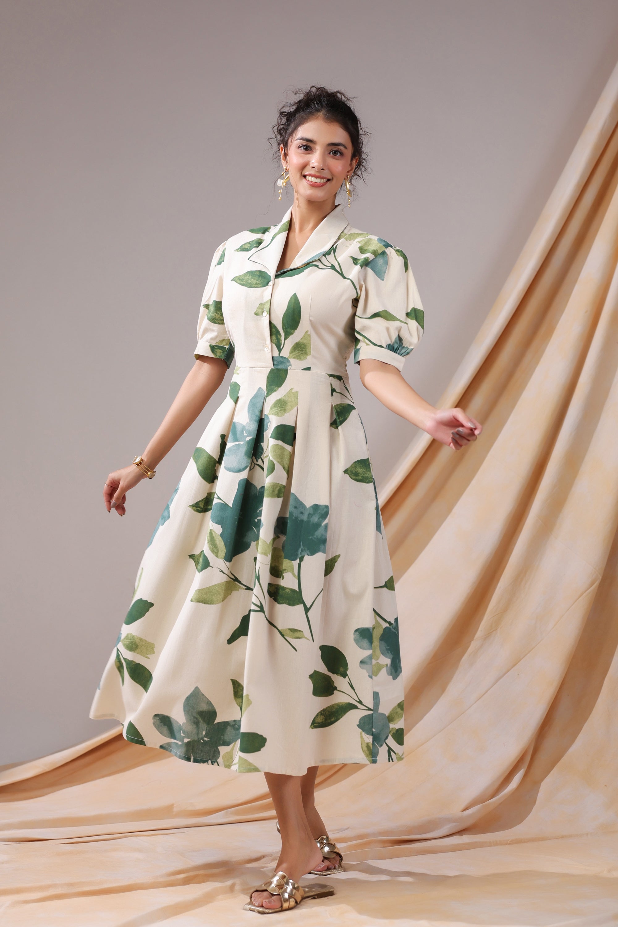 Verdant Leaf Cotton Flex Dress
