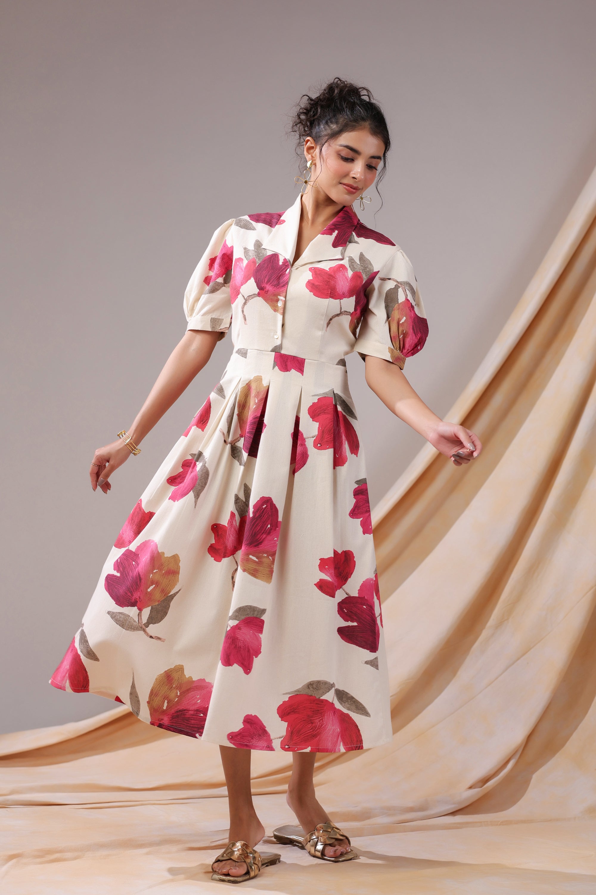 Crimson Magnolia Cotton Flex Dress