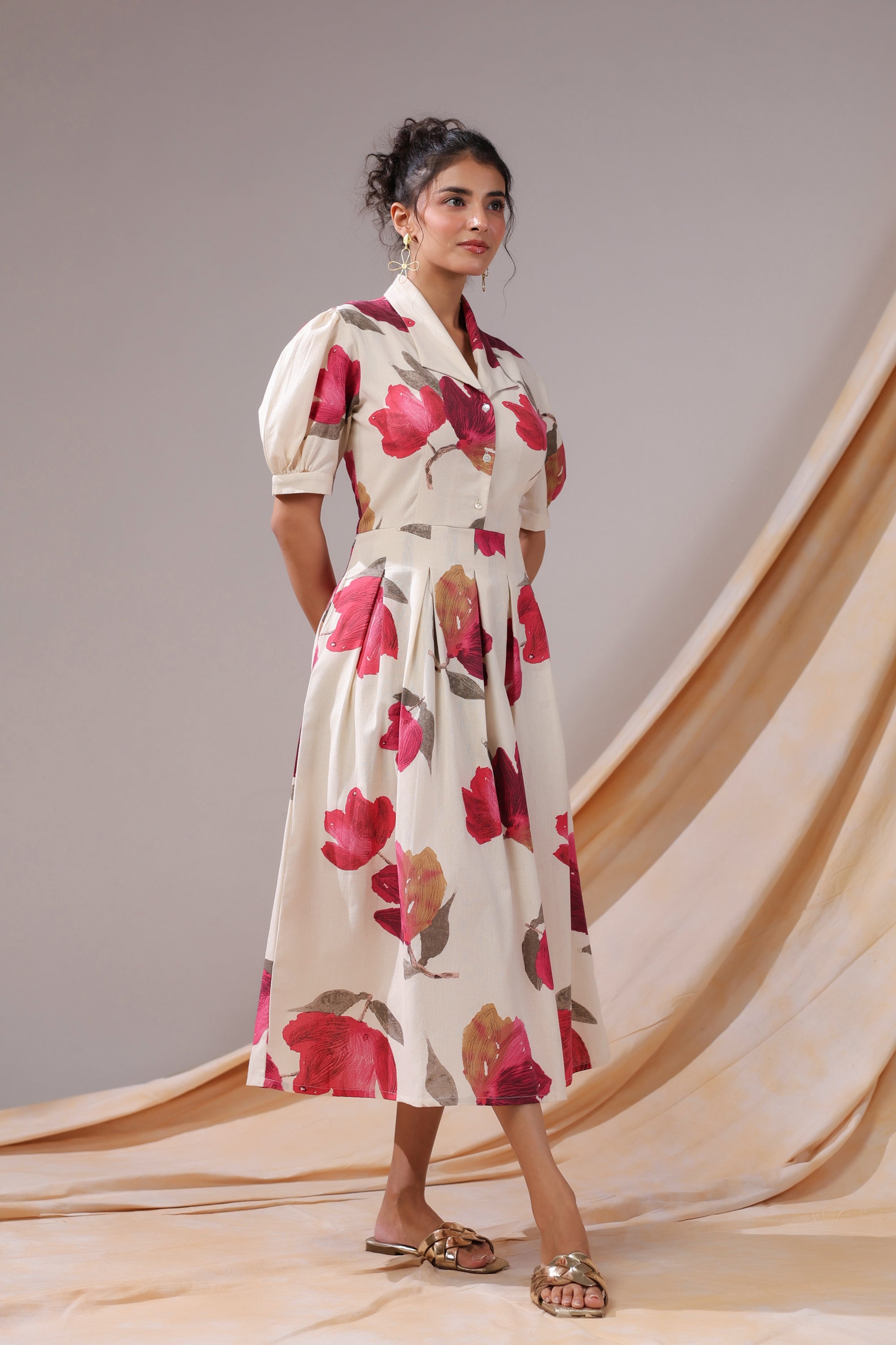 Crimson Magnolia Cotton Flex Dress