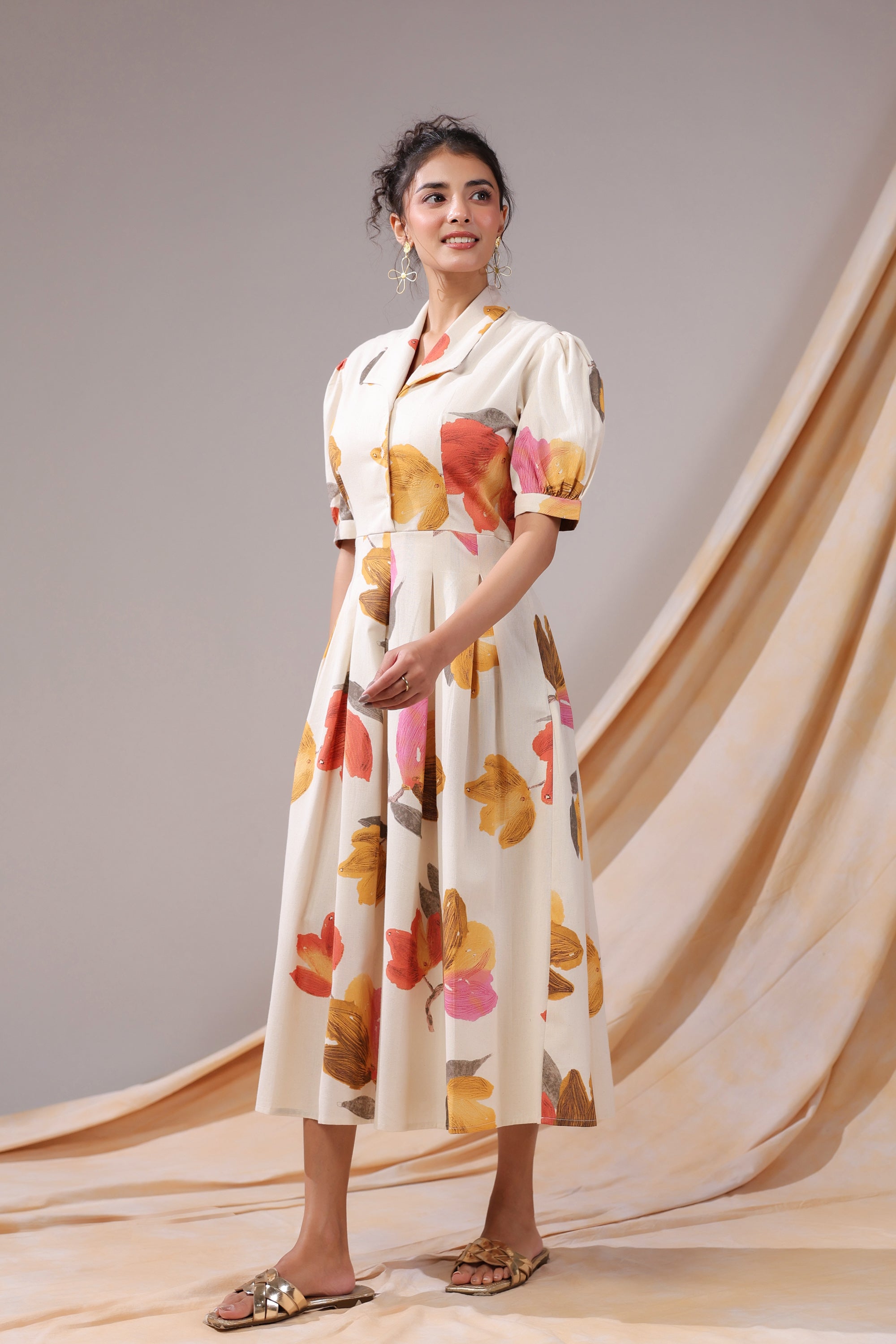 Autumn Bloom Cotton Flex Dress