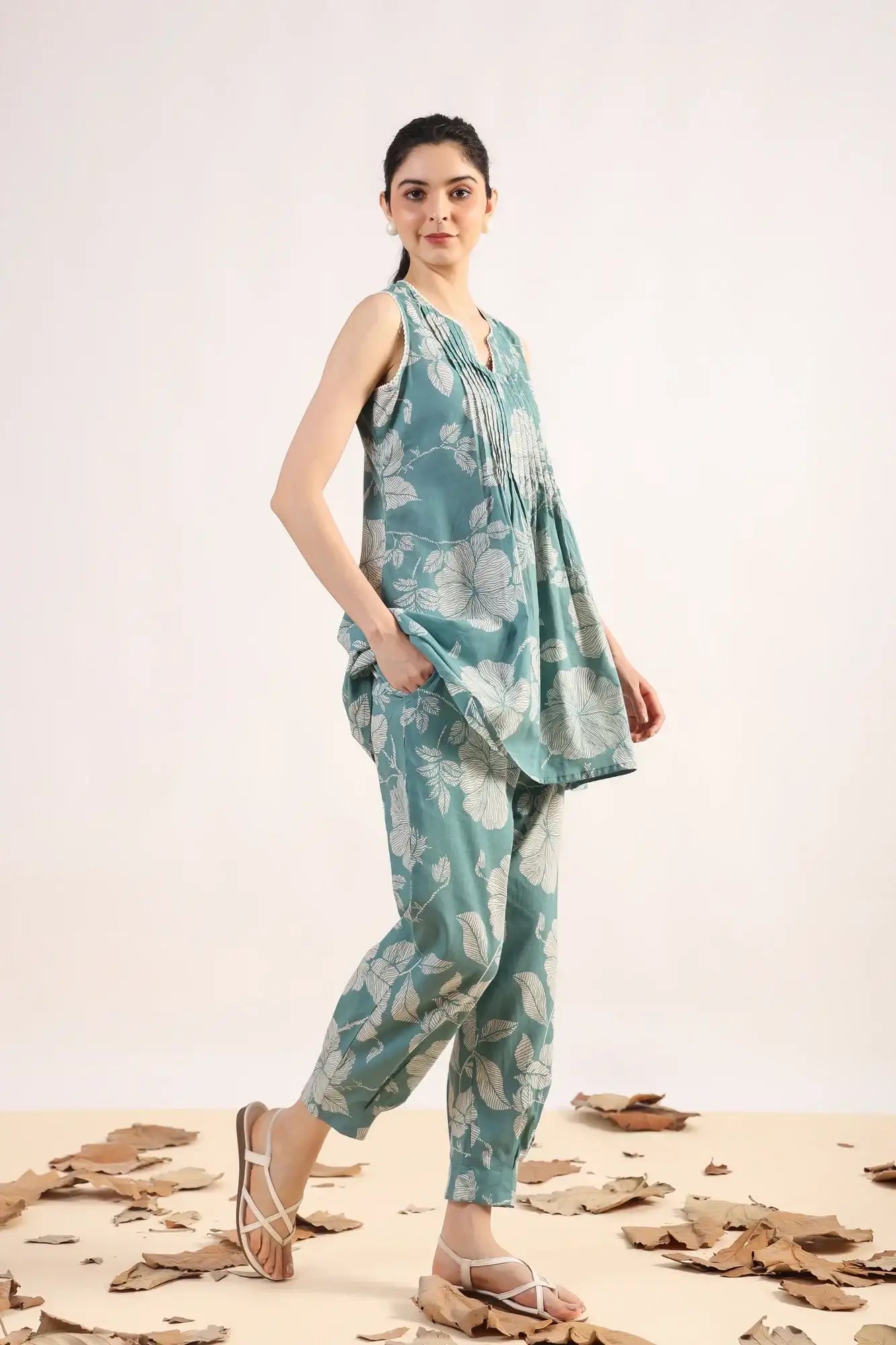 Blossom Burst Aqua Cotton Co-ord Set