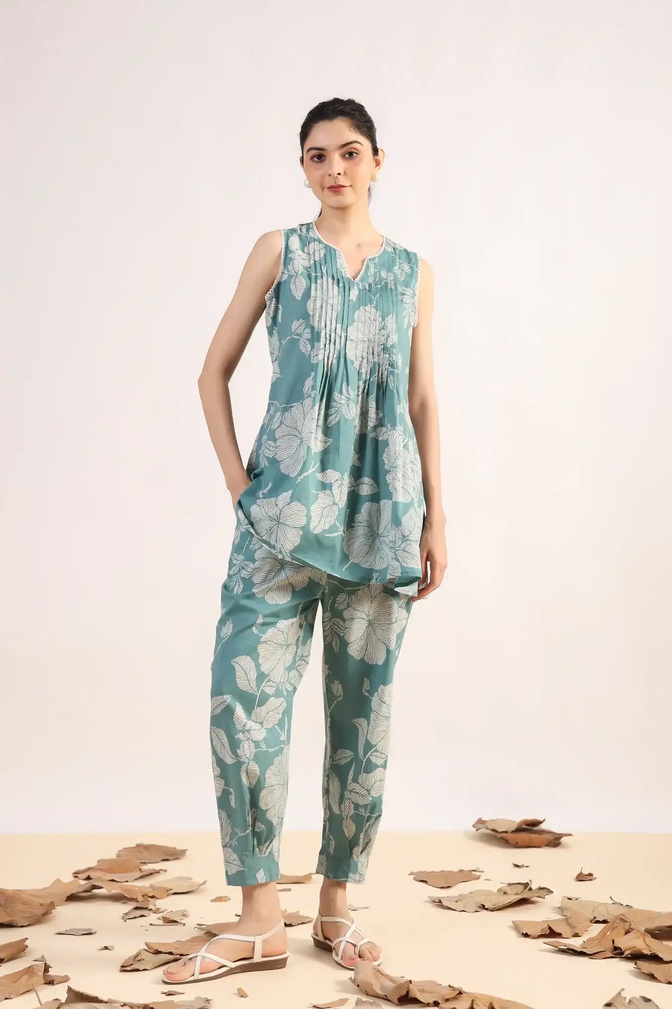 Blossom Burst Aqua Cotton Co-ord Set