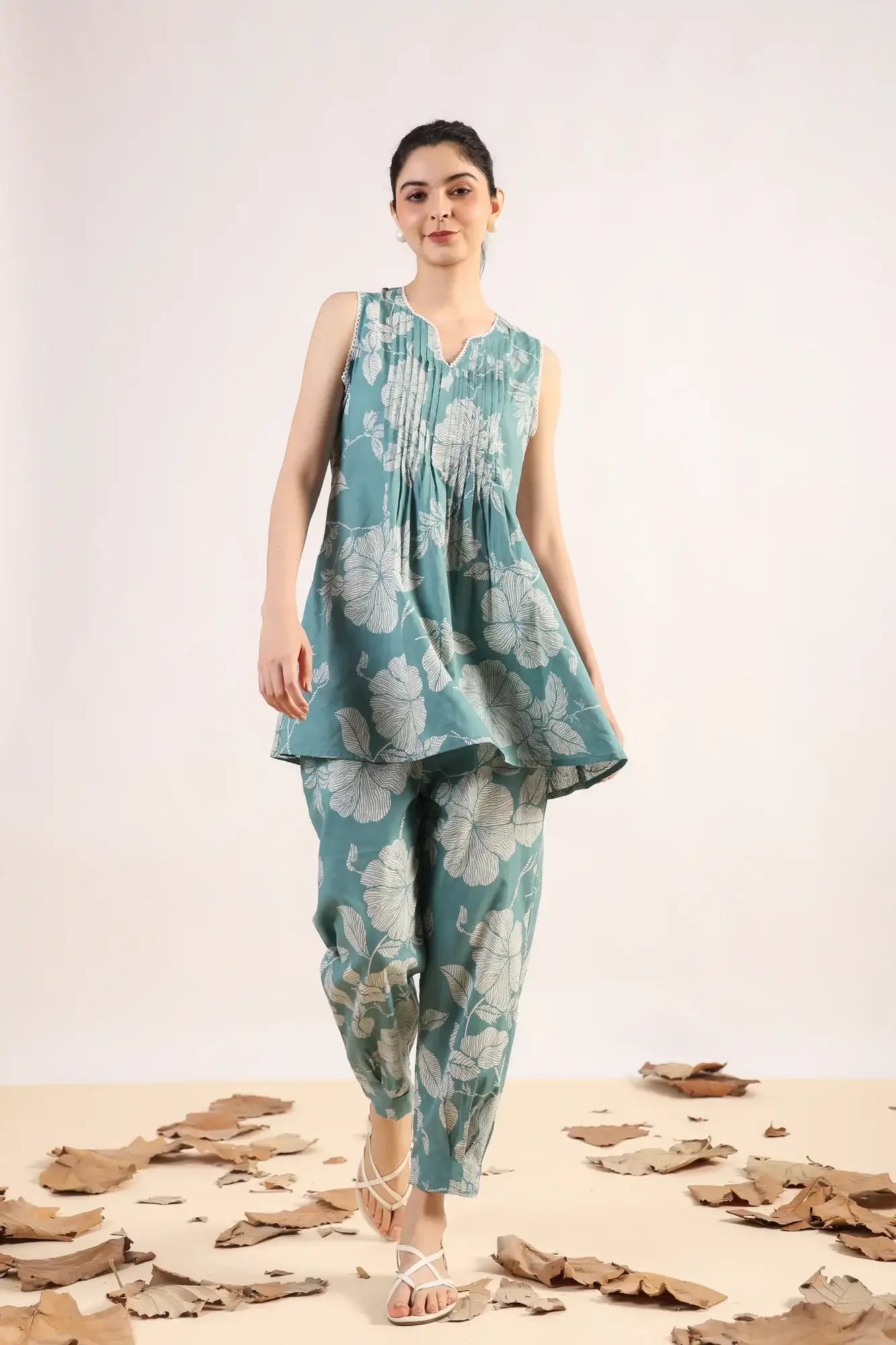 Blossom Burst Aqua Cotton Co-ord Set