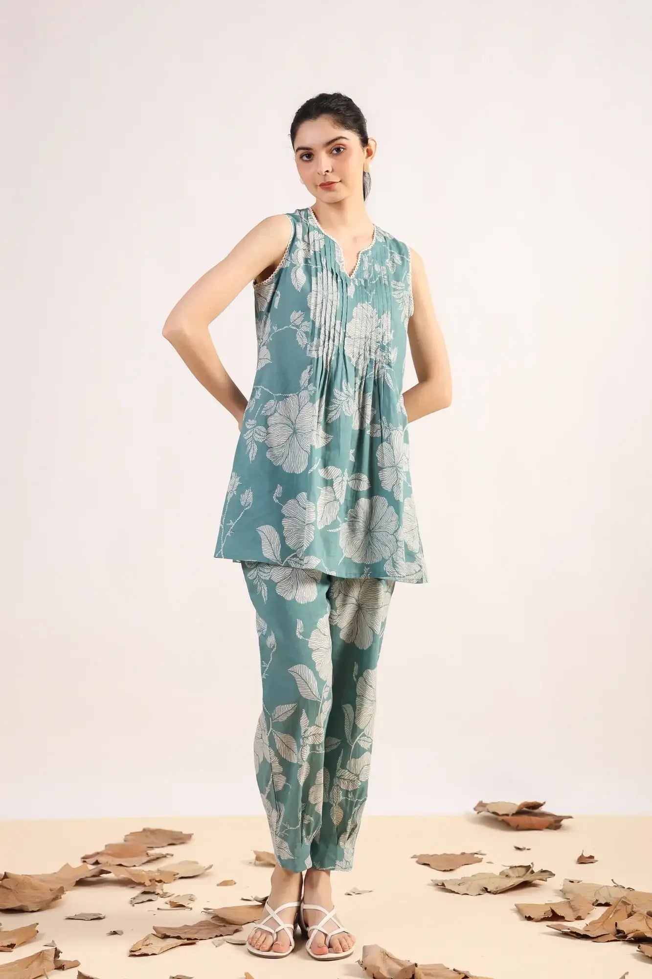 Blossom Burst Aqua Cotton Co-ord Set