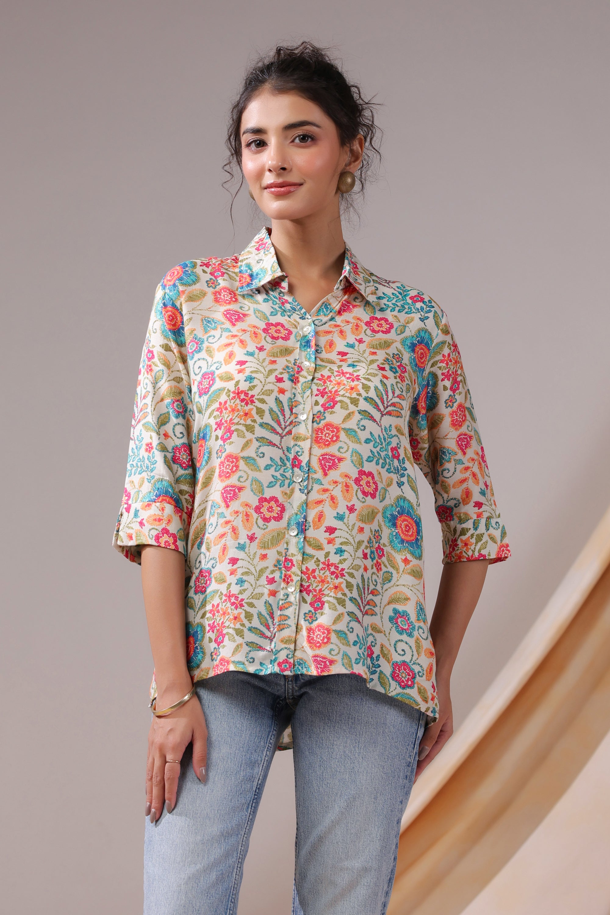 Vintage Garden Bloom Muslin Silk Shirt