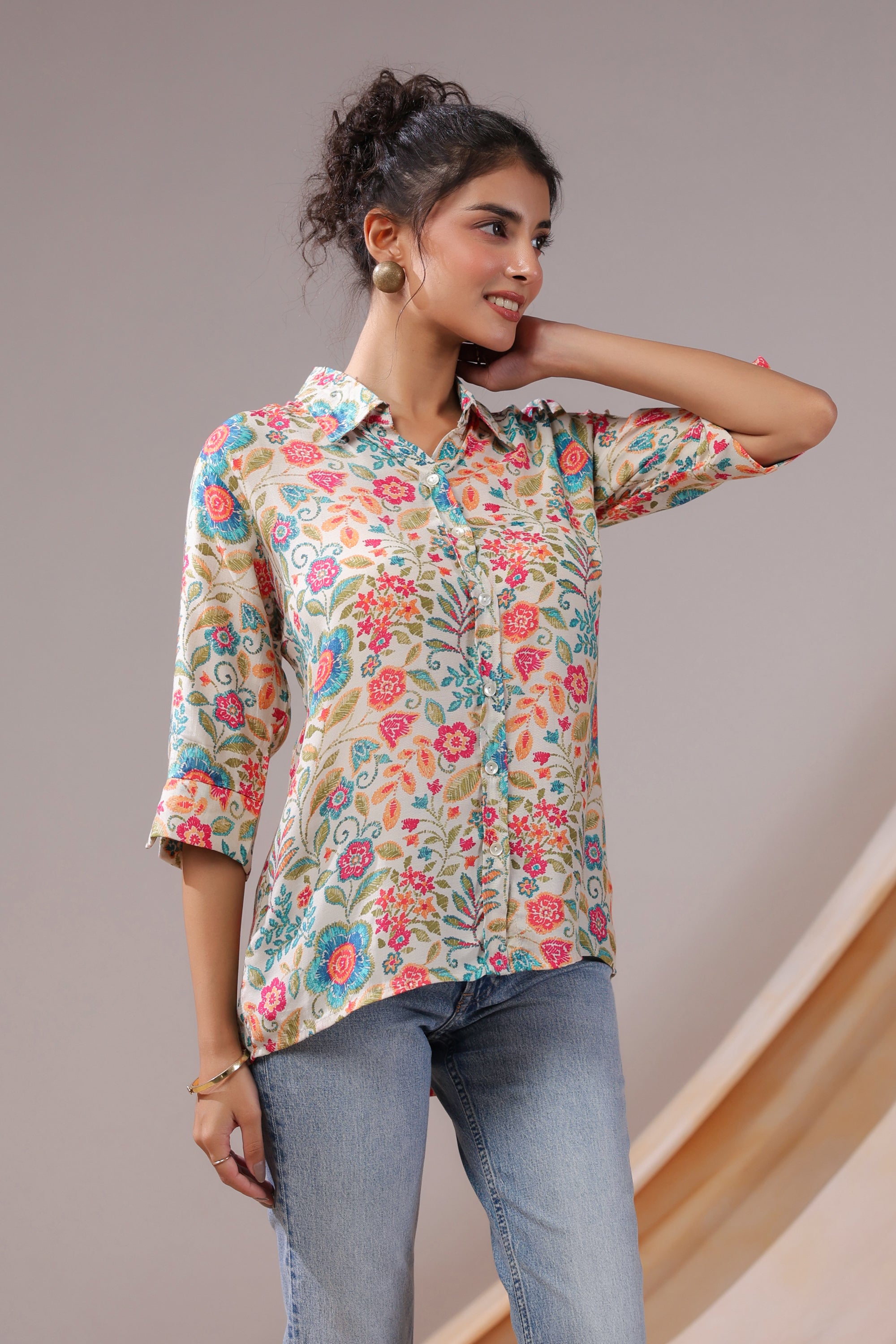 Vintage Garden Bloom Muslin Silk Shirt