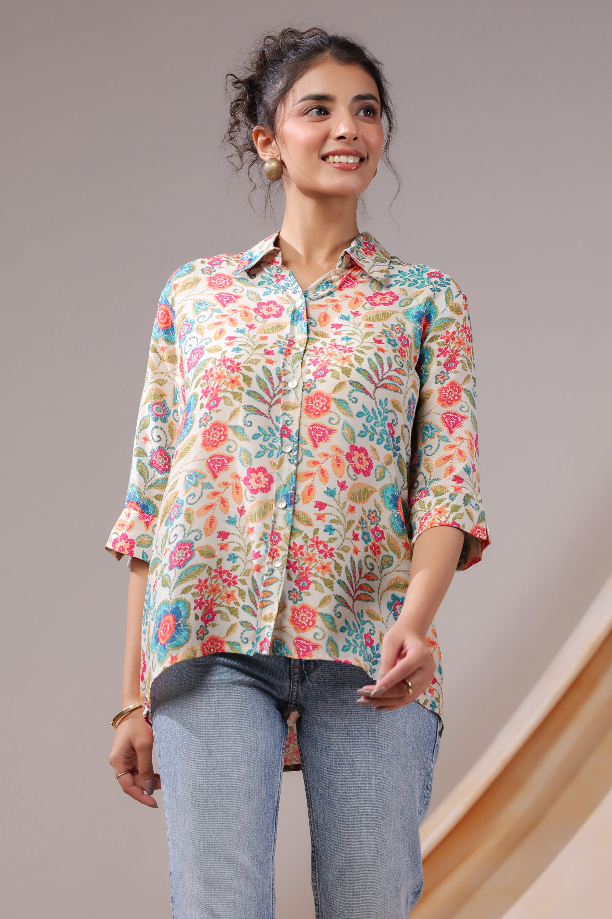 Vintage Garden Bloom Muslin Silk Shirt
