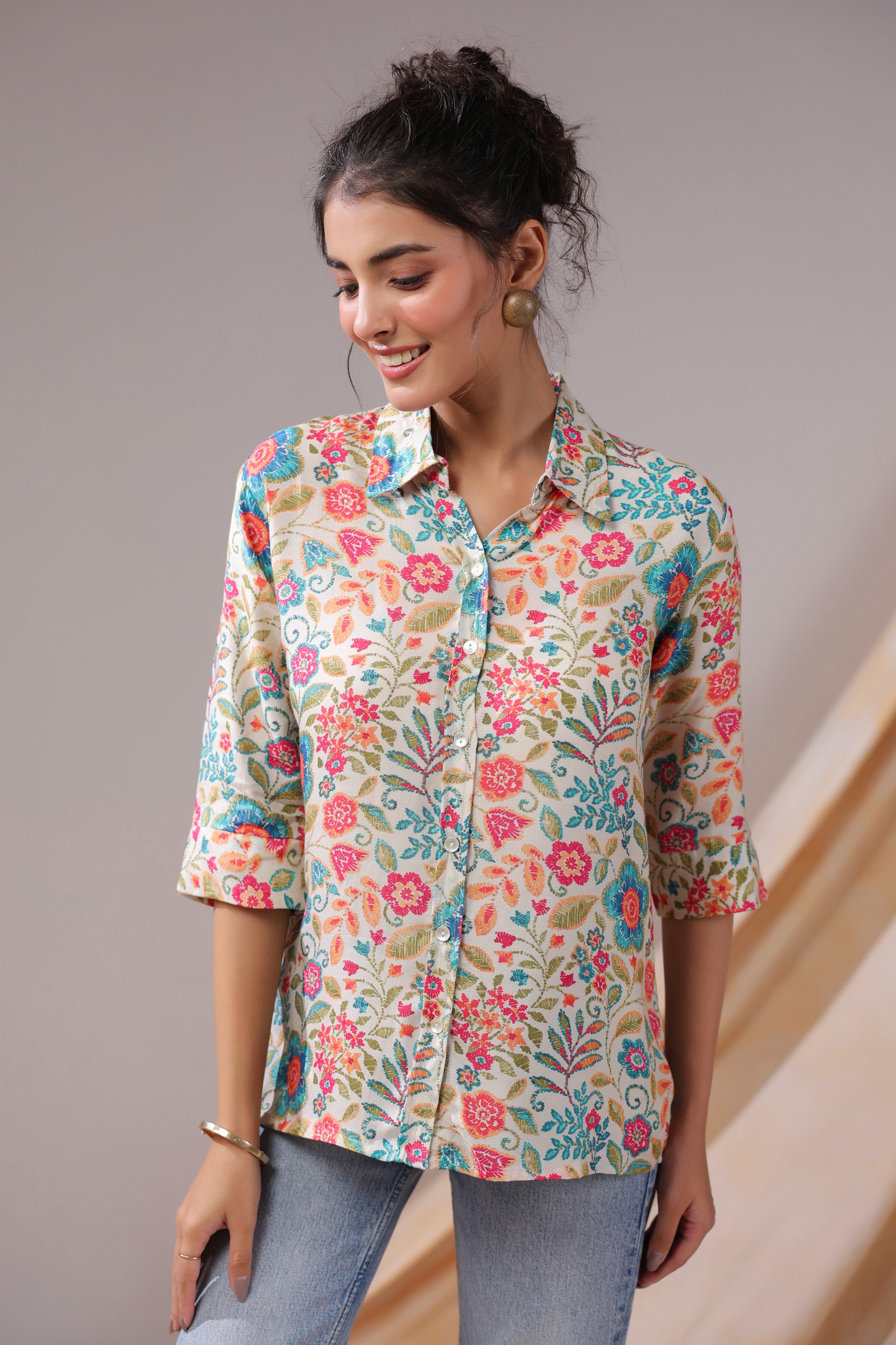 Vintage Garden Bloom Muslin Silk Shirt