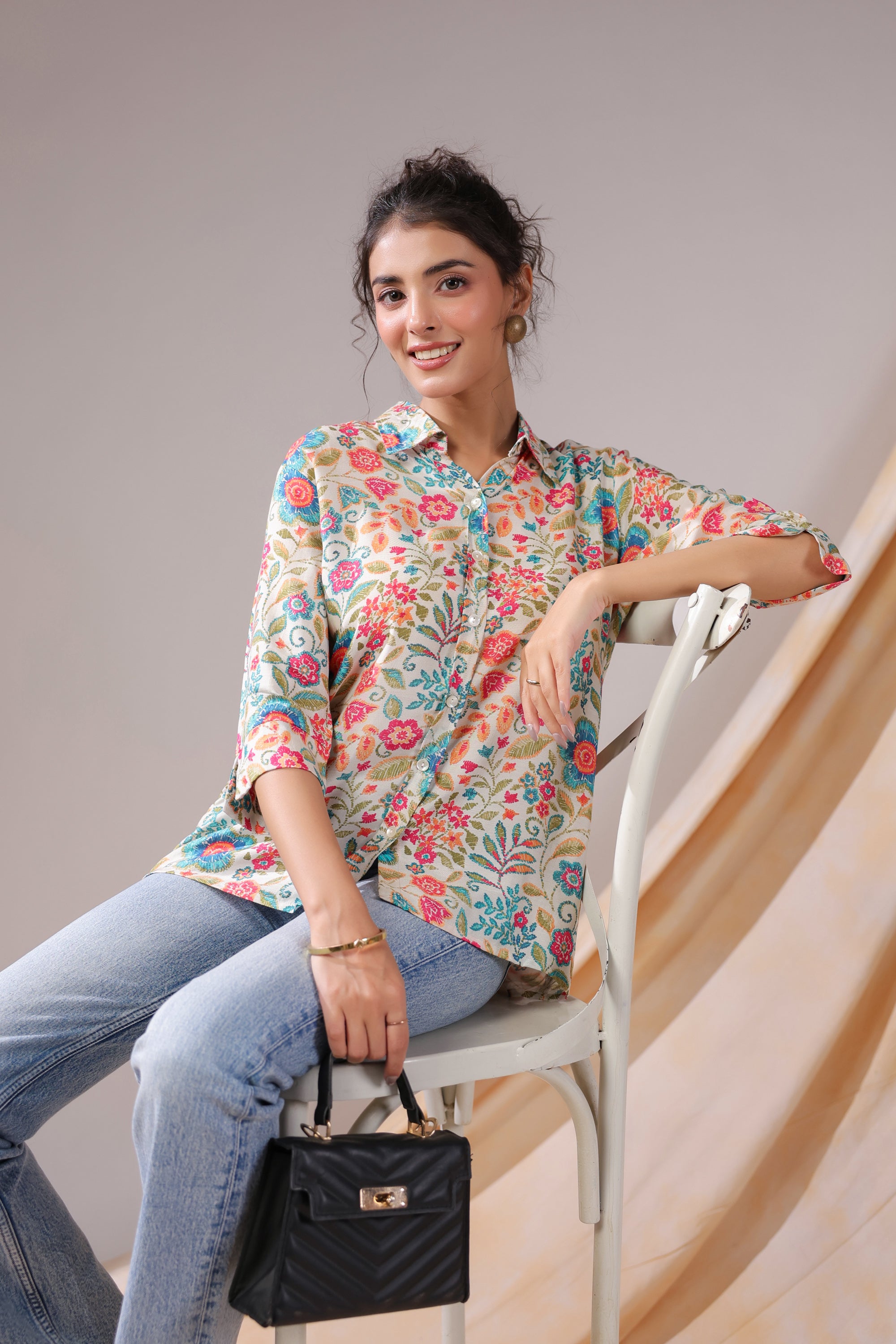 Vintage Garden Bloom Muslin Silk Shirt