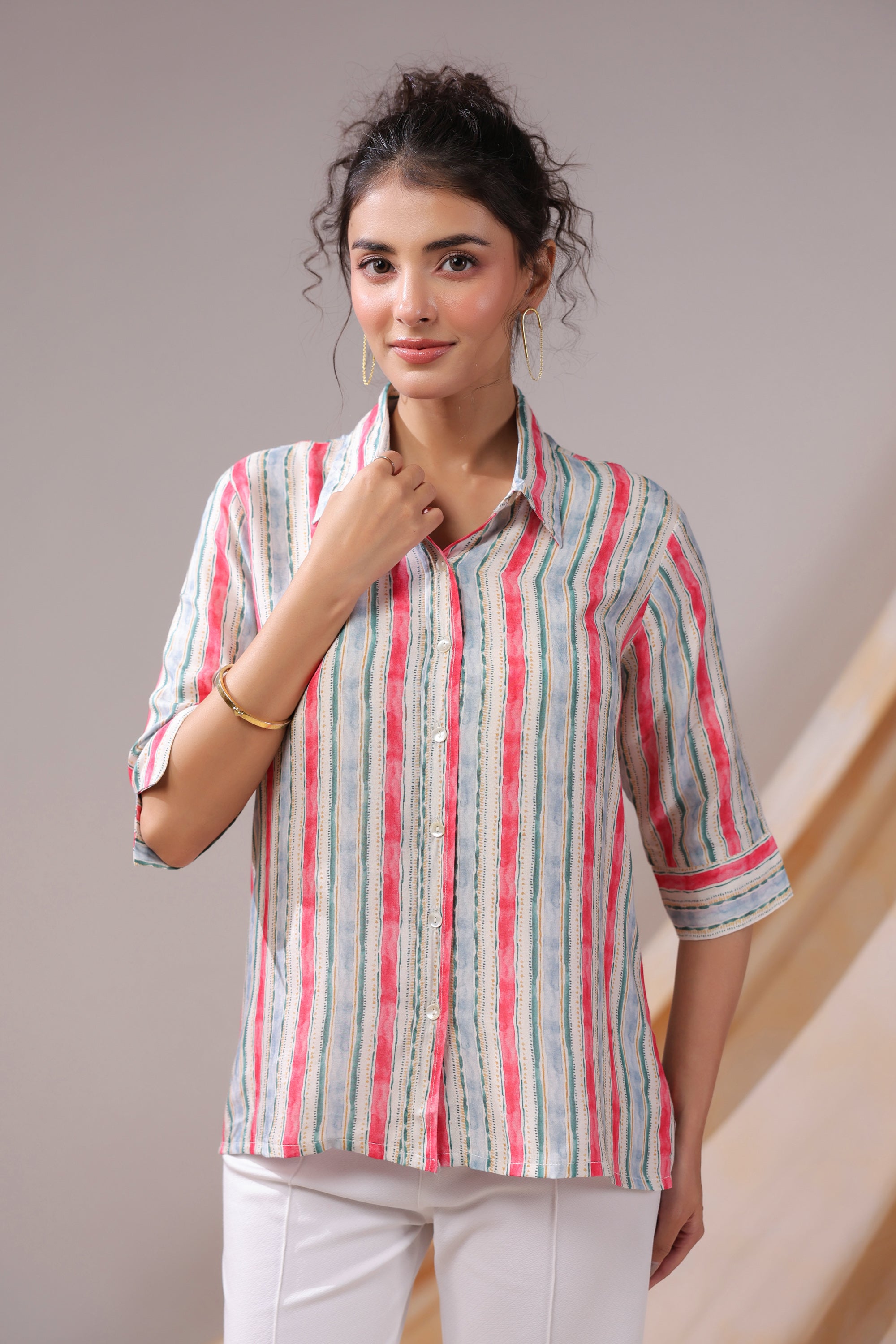 Striped Breeze Casual Muslin Silk Shirt