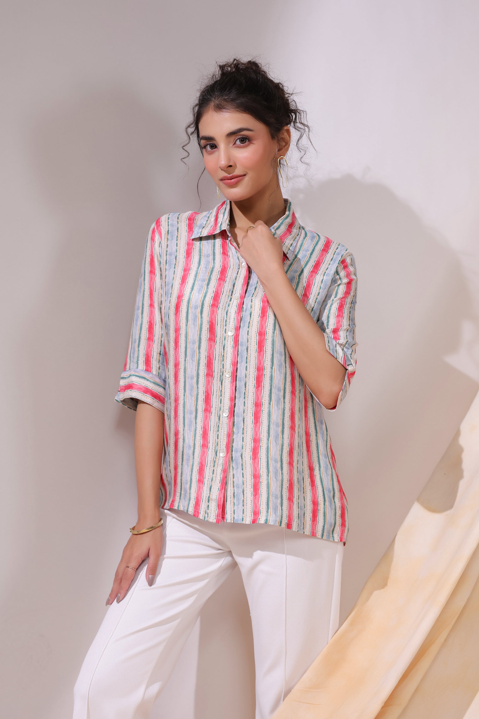 Striped Breeze Casual Muslin Silk Shirt