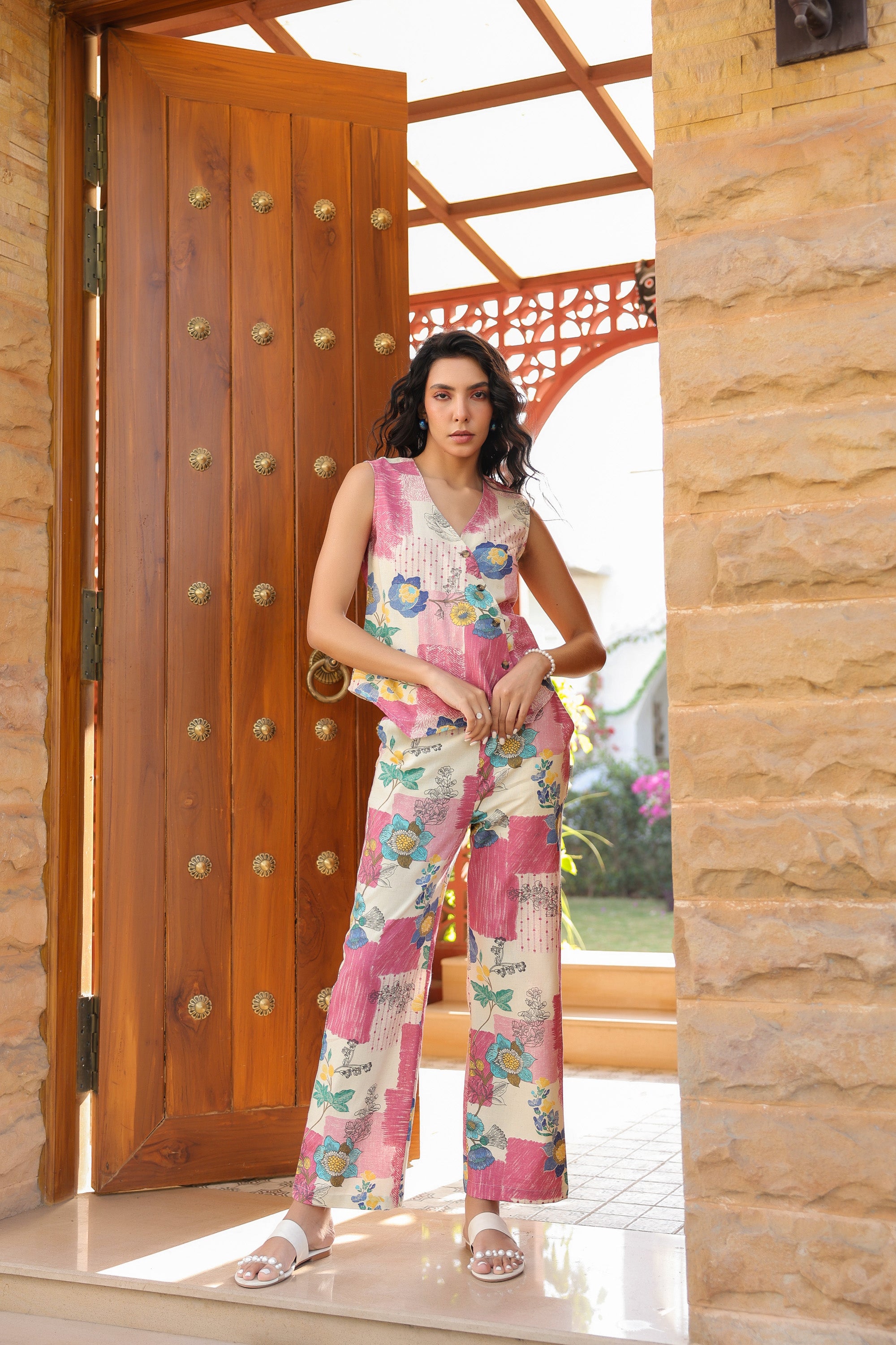 Floral Whispers Pink Cotton Flex Co-ord Set