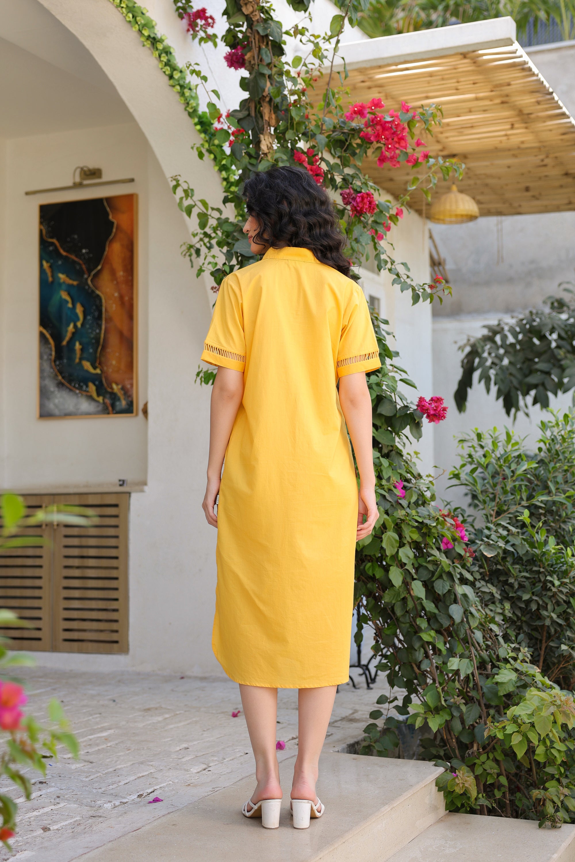 Yellow Flamingo Cotton Dress