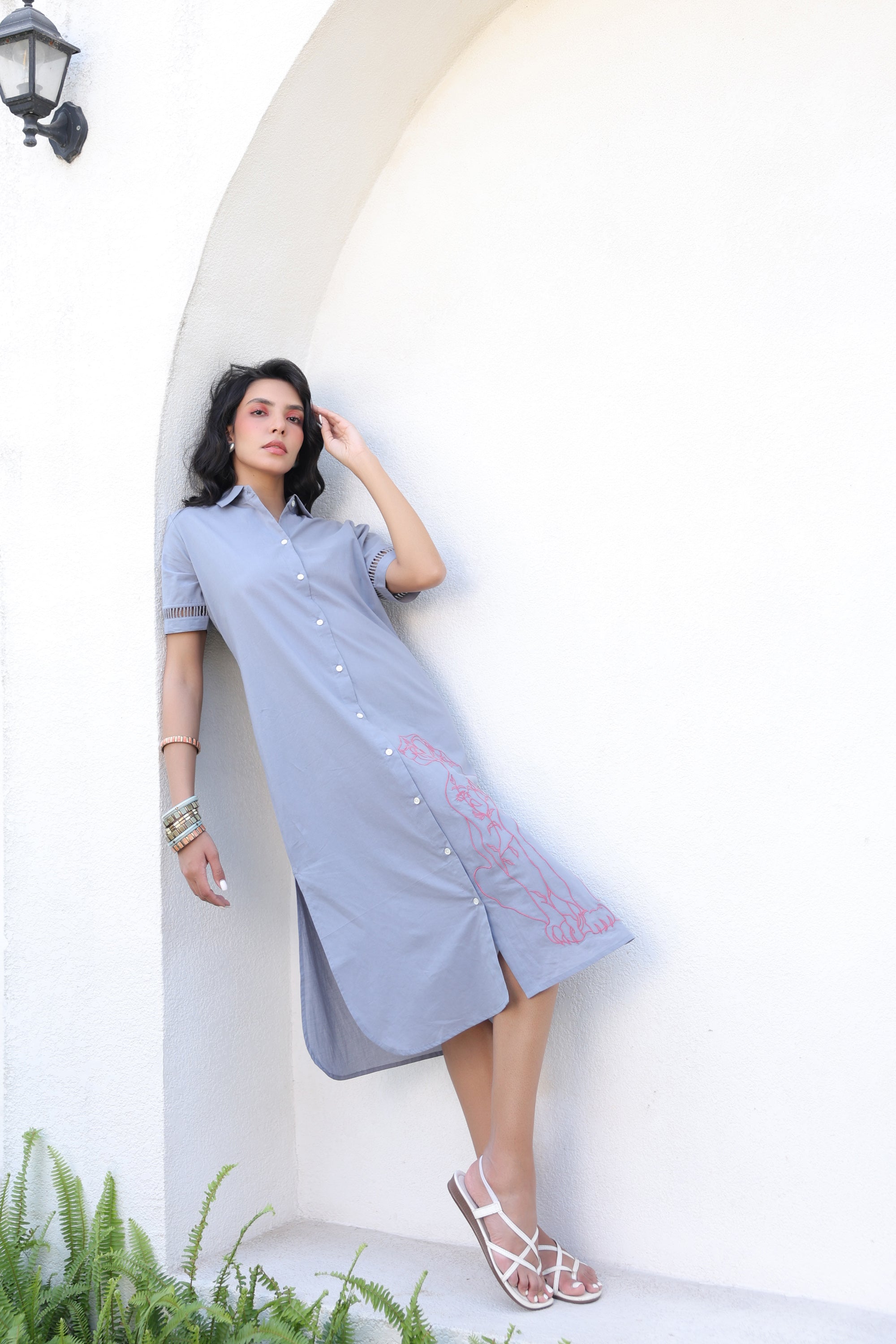 Slate Grey Safari Cotton Dress